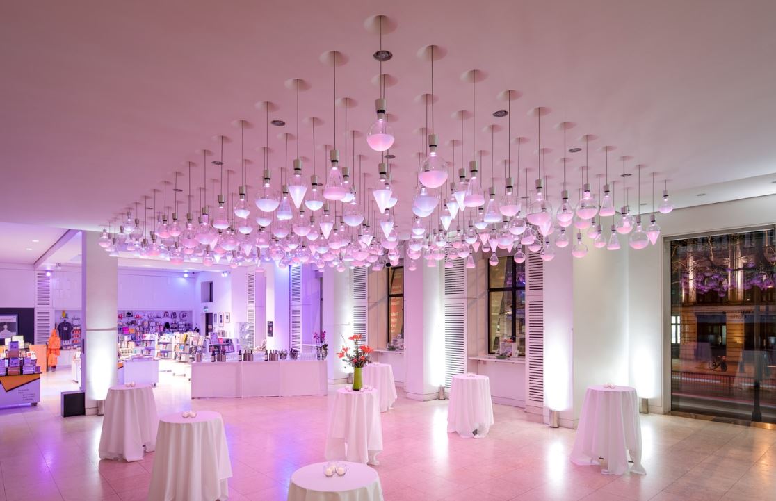 Atrium at Wellcome Collection: elegant event space with modern lighting for networking events.