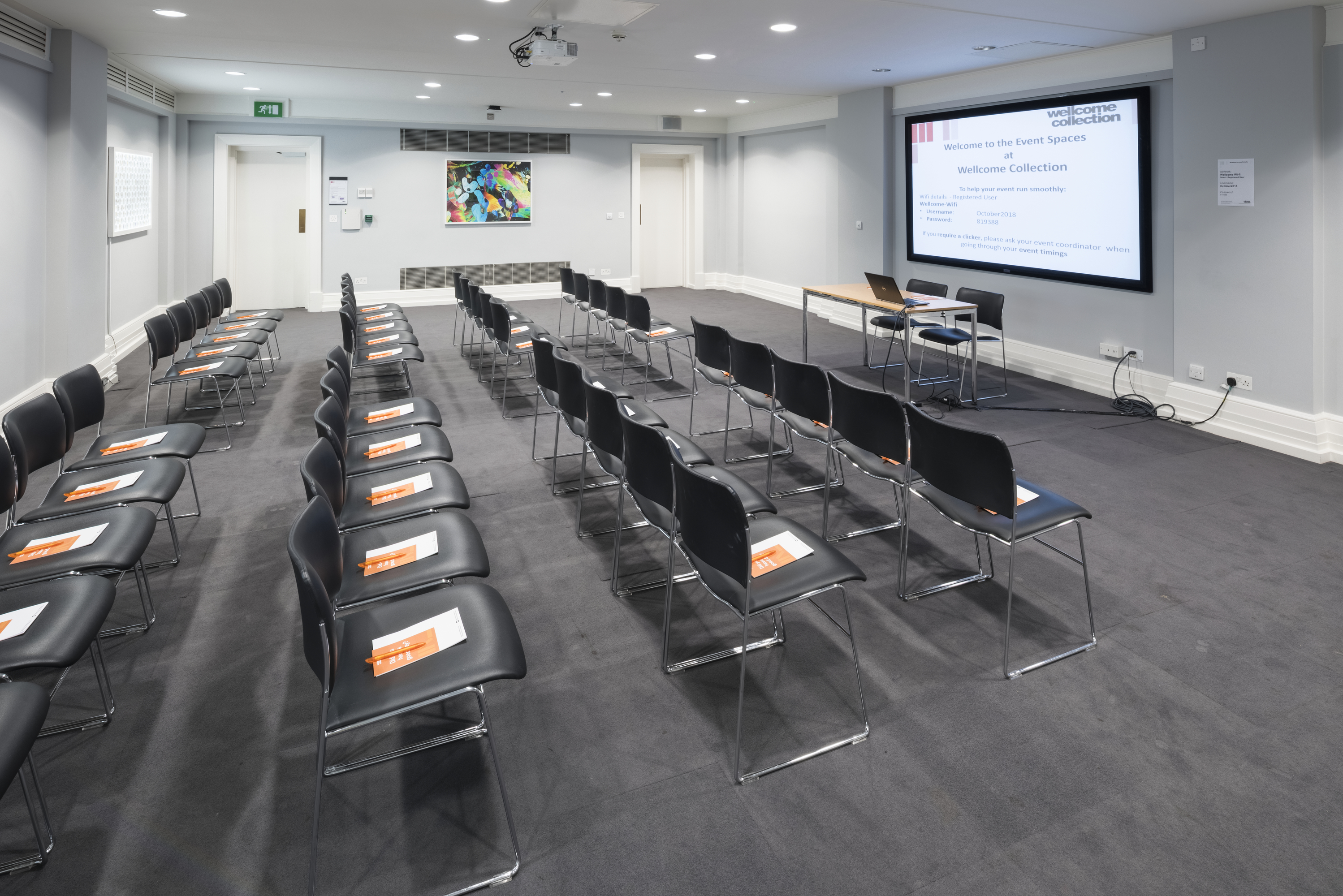 Burroughs Room at Wellcome Collection, organized for a professional presentation event.