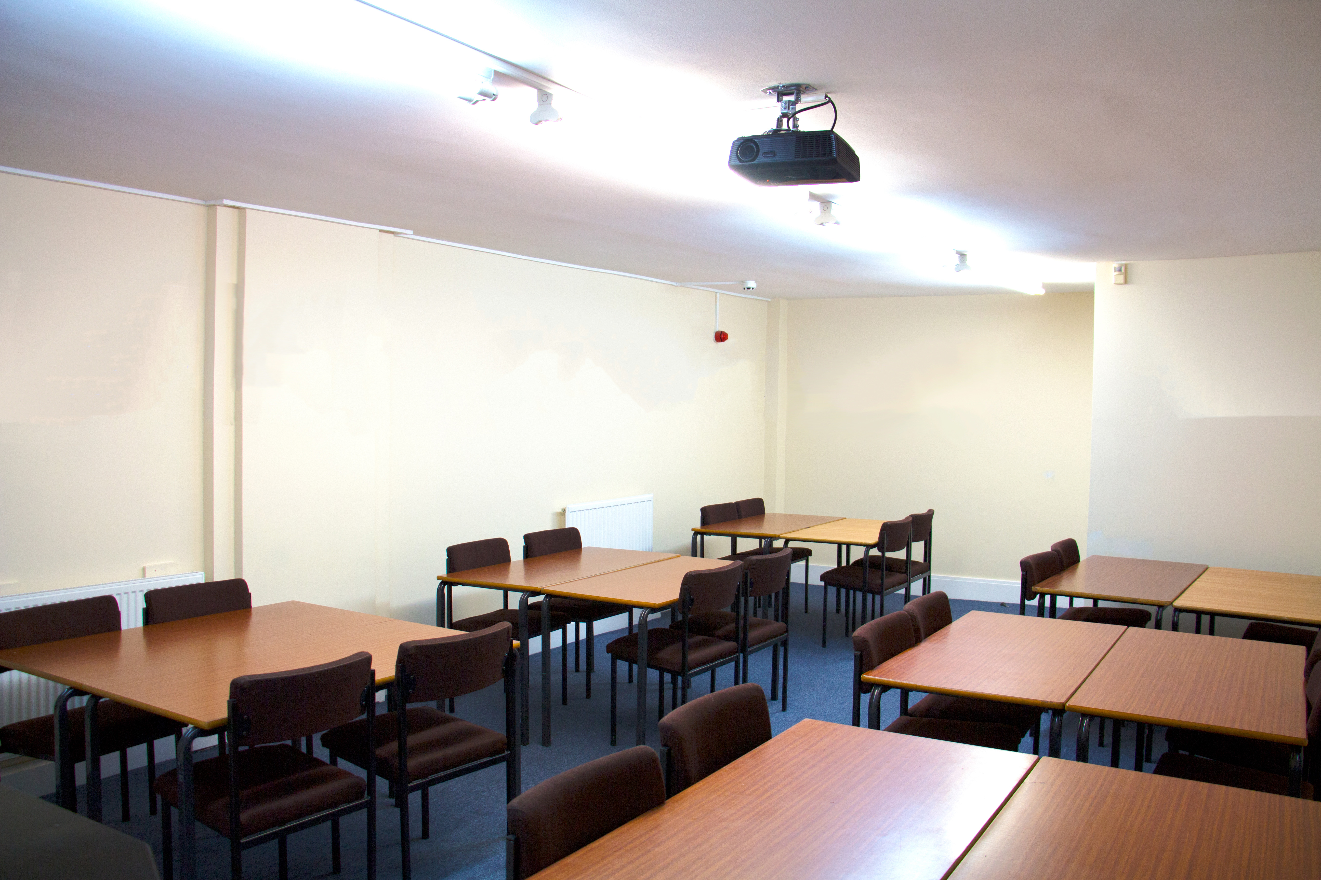 Versatile Meeting Room 106 with projector, ideal for workshops and training sessions.