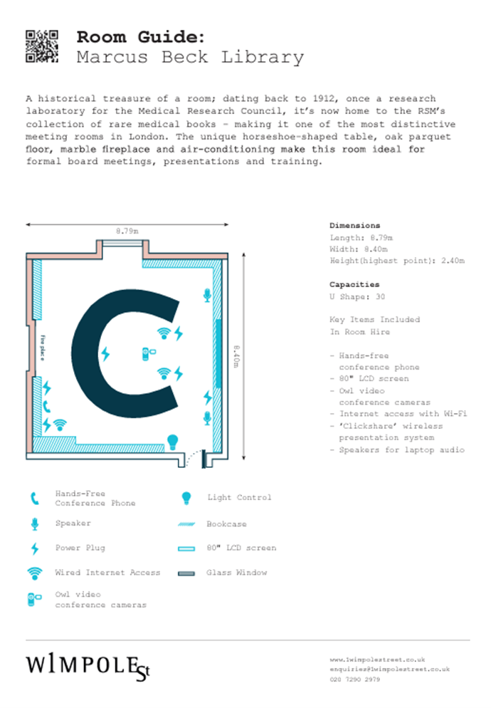 U-shaped conference room floor plan at Marcus Beck Library for meetings and events.