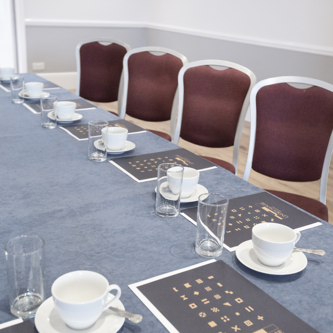 Ballroom at Linden House with elegant meeting setup for professional events.