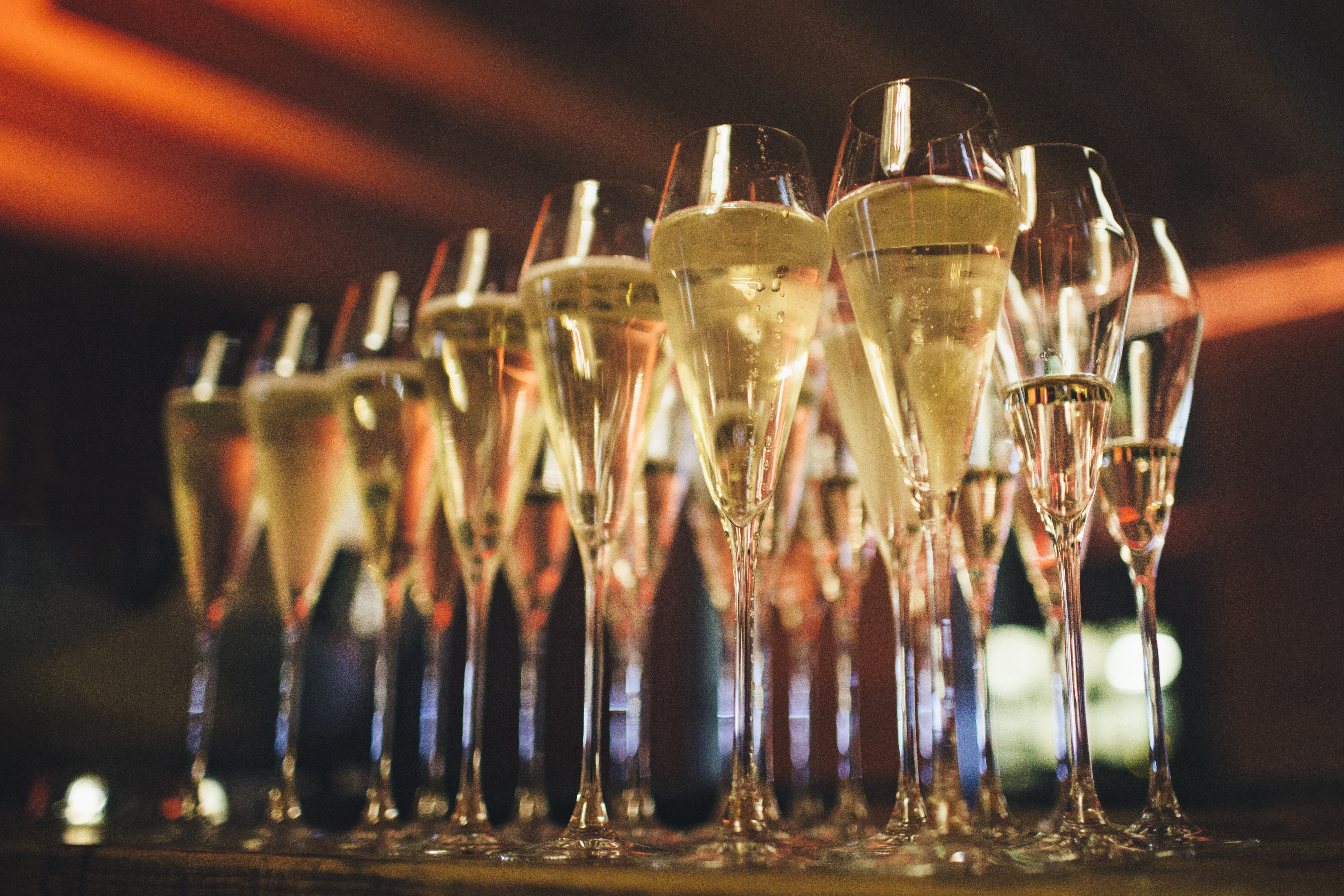 Champagne flutes in Elizabeth Room, perfect for celebrations and networking events.