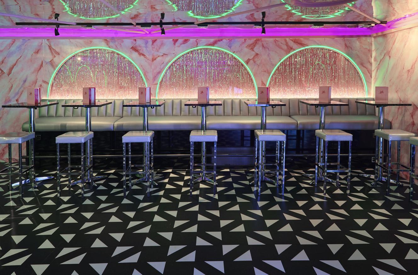 Stylish event space at Tonight Josephine Shoreditch with sleek bar seating for cocktail receptions.