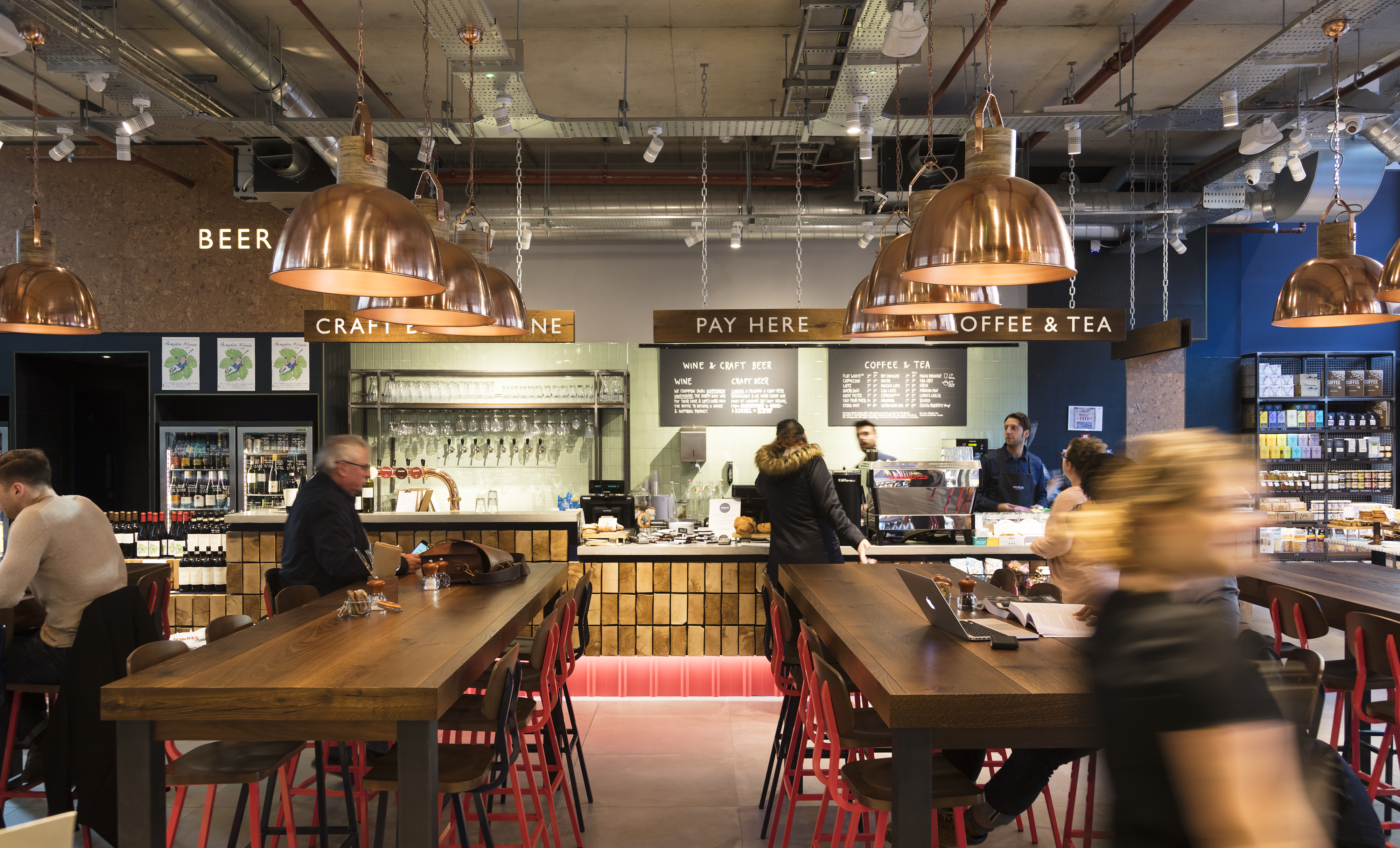 Modern café at Sourced Market Victoria, ideal for networking and casual meetings.