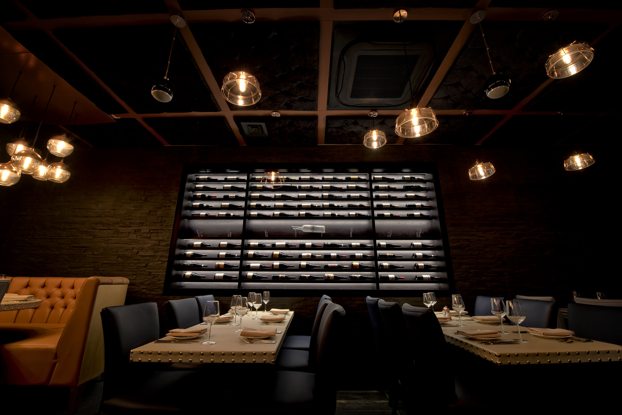 Bowling lanes in M18 Restaurant, elegant decor for corporate dinners and gatherings.