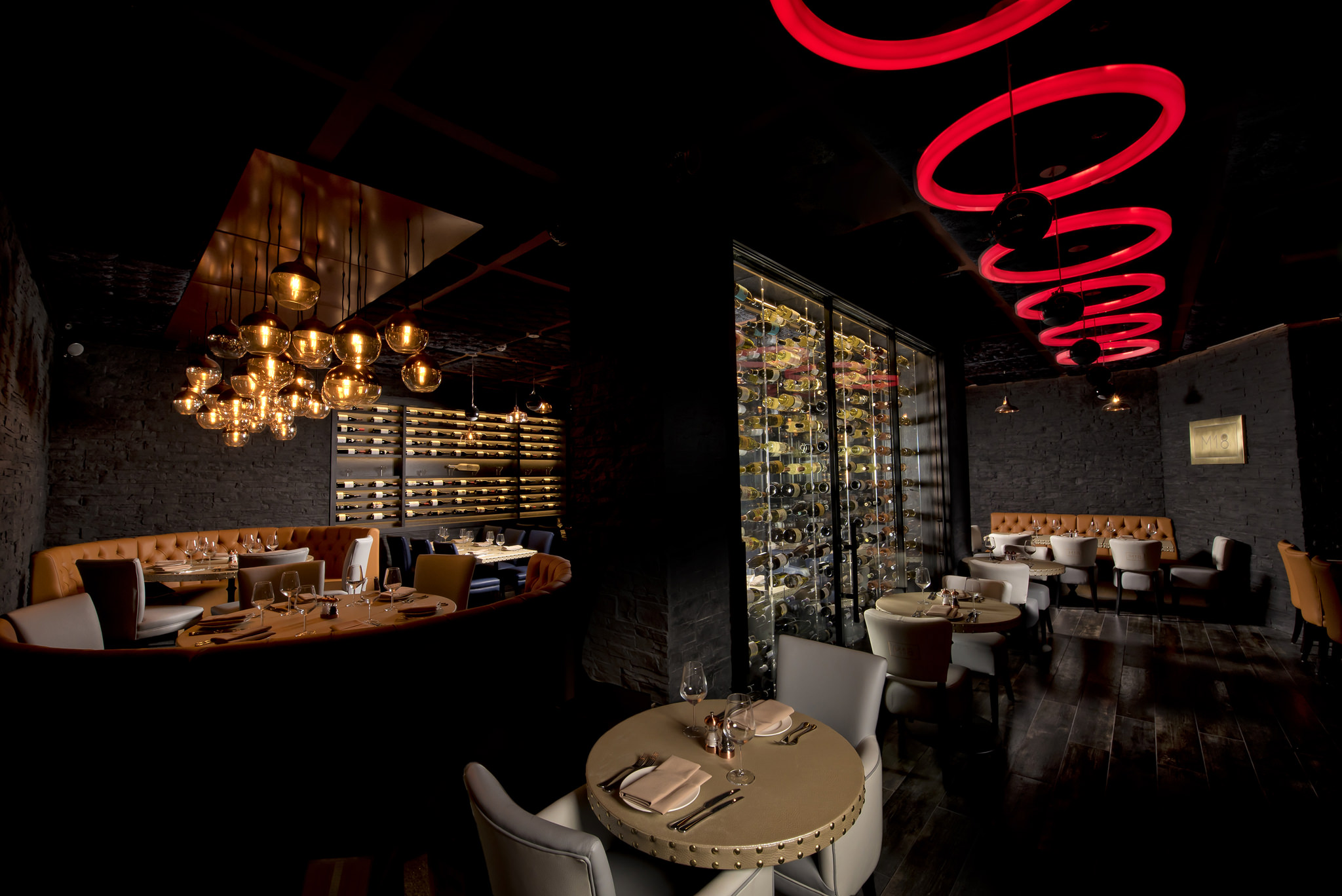 Bowling lanes in a stylish restaurant, perfect for corporate events and celebrations.