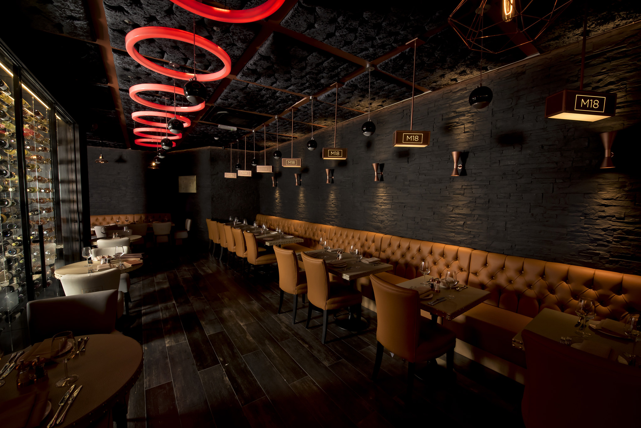 Bowling lanes in a stylish restaurant, ideal for upscale events and gatherings.