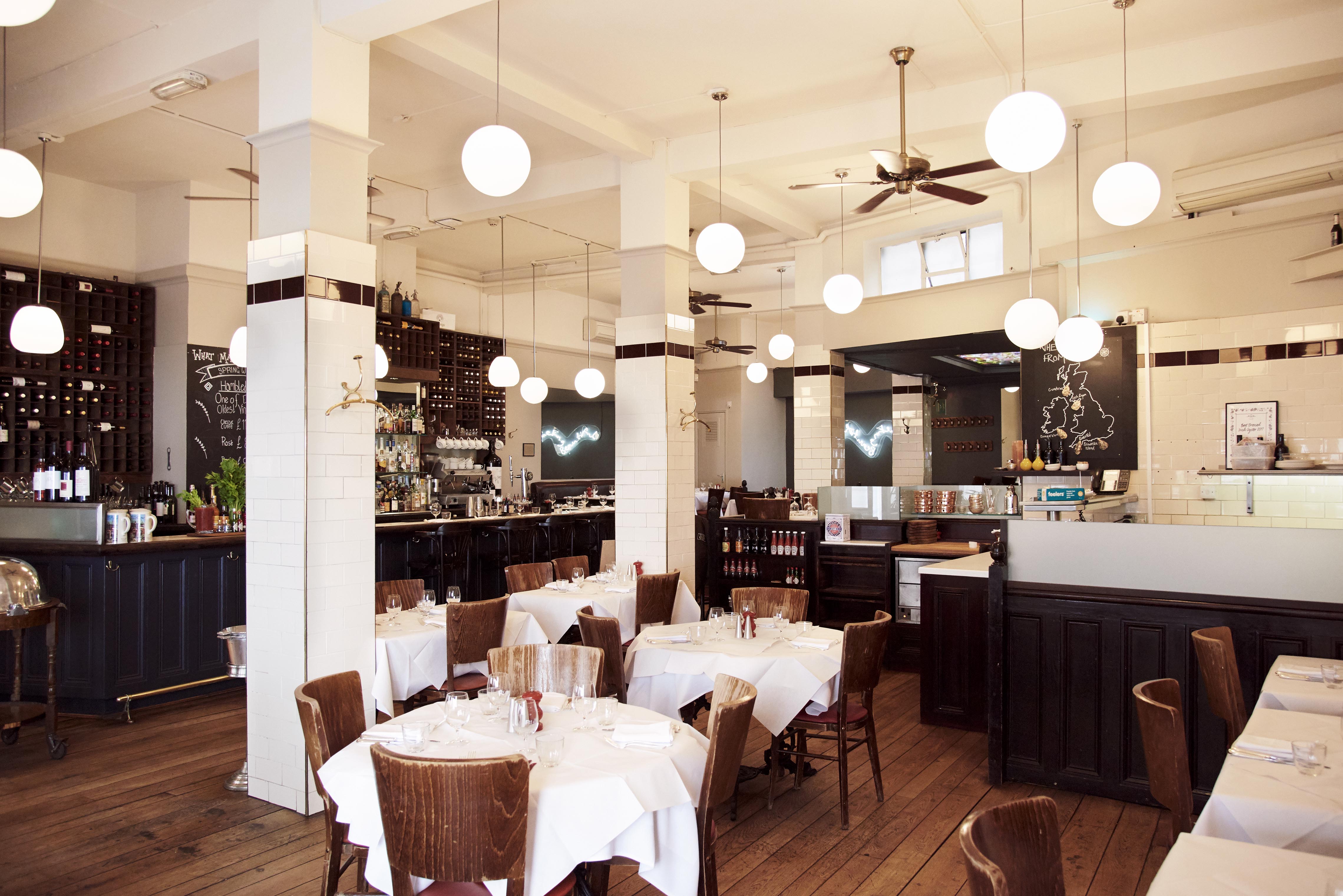 Stylish restaurant interior at HIX Oyster & Chop House for events and meetings.
