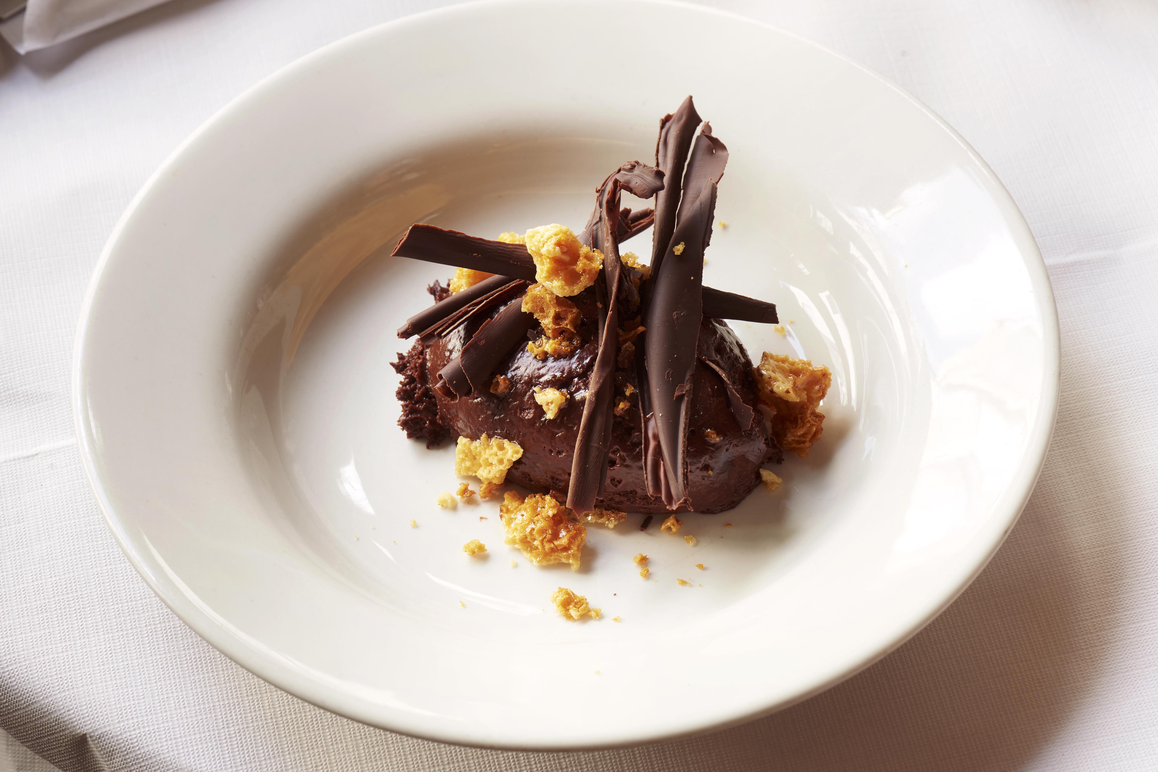 Elegant chocolate mousse dessert at HIX Oyster & Chop House for events and dining.