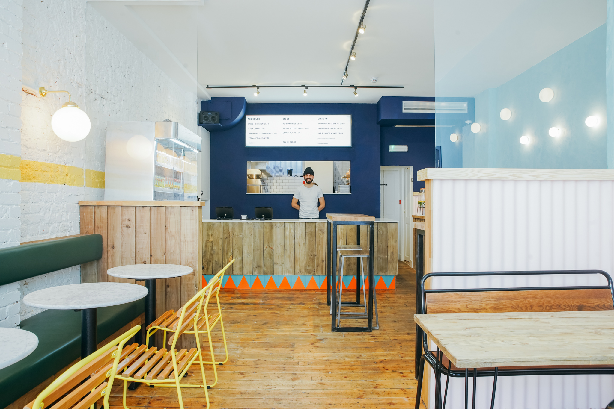 Modern café space at Fanny's Kebabs, ideal for informal meetings and small events.