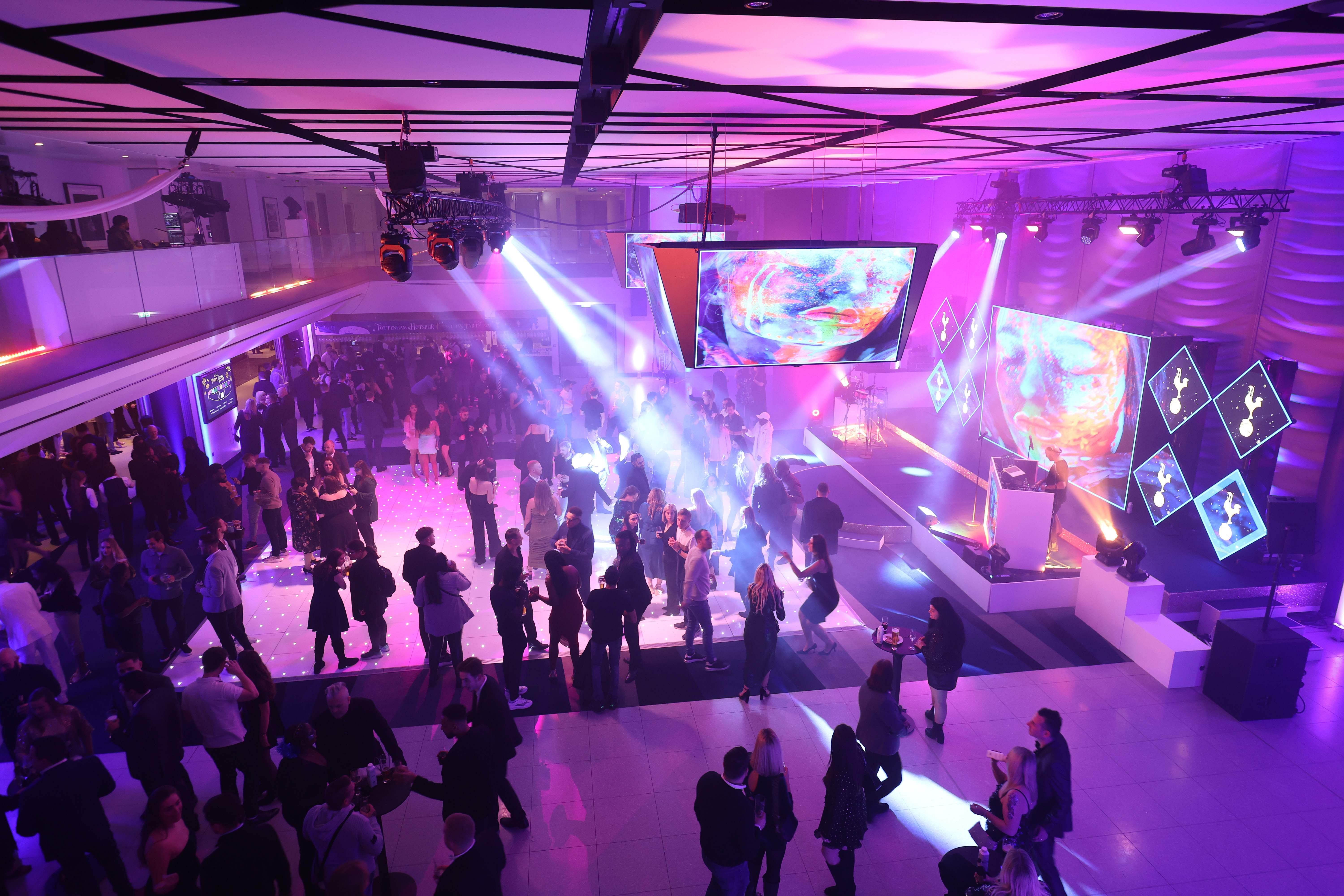 Vibrant event space at Tottenham Hotspur Stadium for corporate galas and launches.
