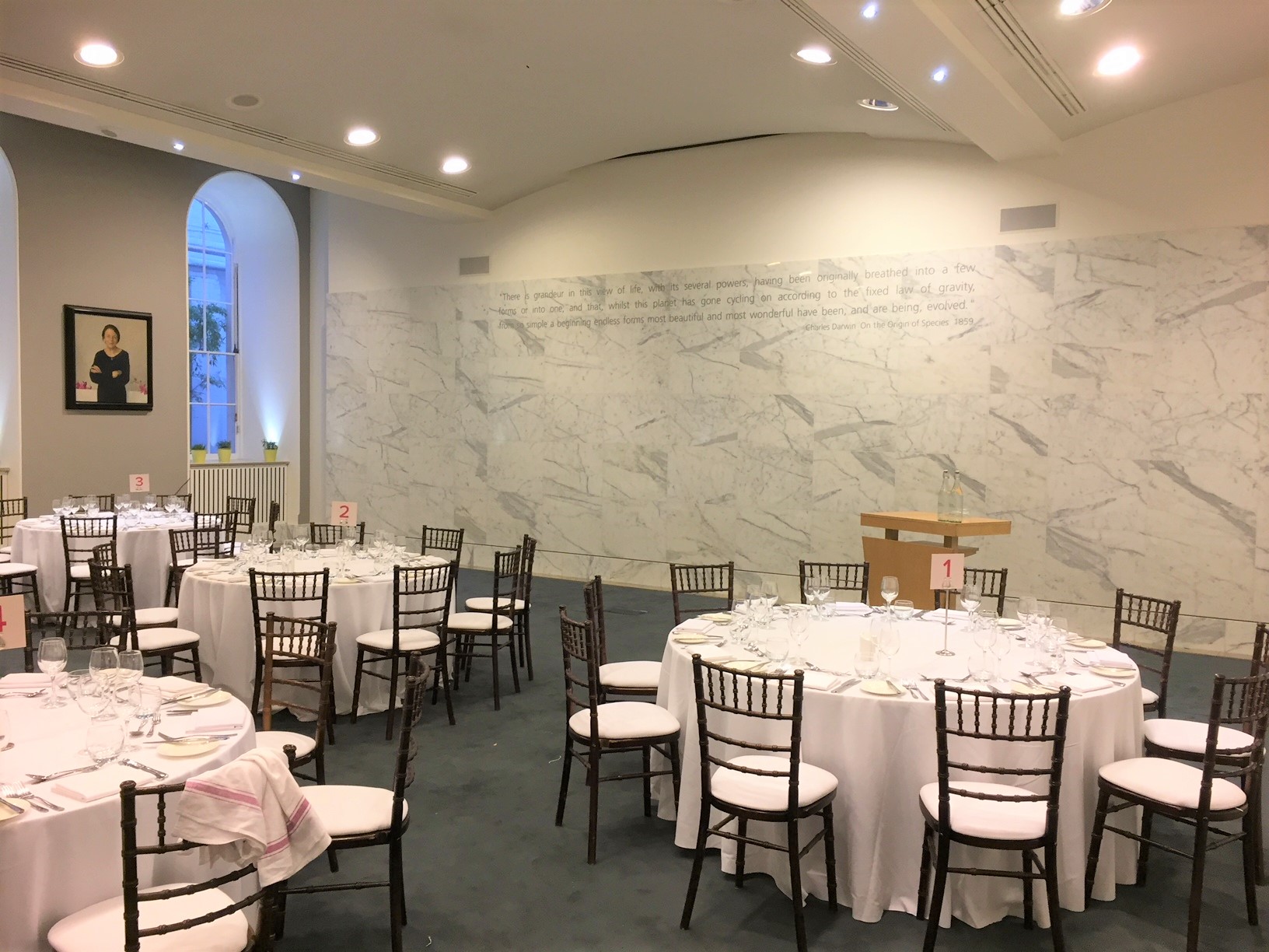 Elegant dining room at The Royal Society, ideal for corporate events and upscale dinners.