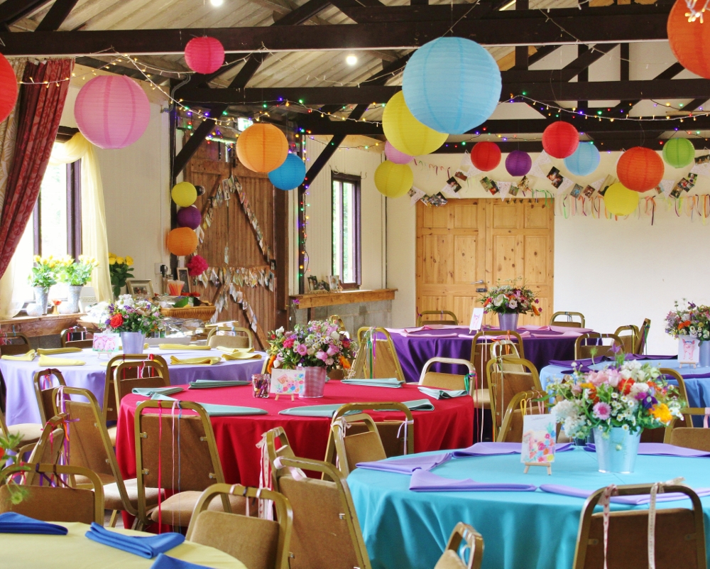 Vibrant event space at Barnutopia with colorful decor for celebrations and gatherings.