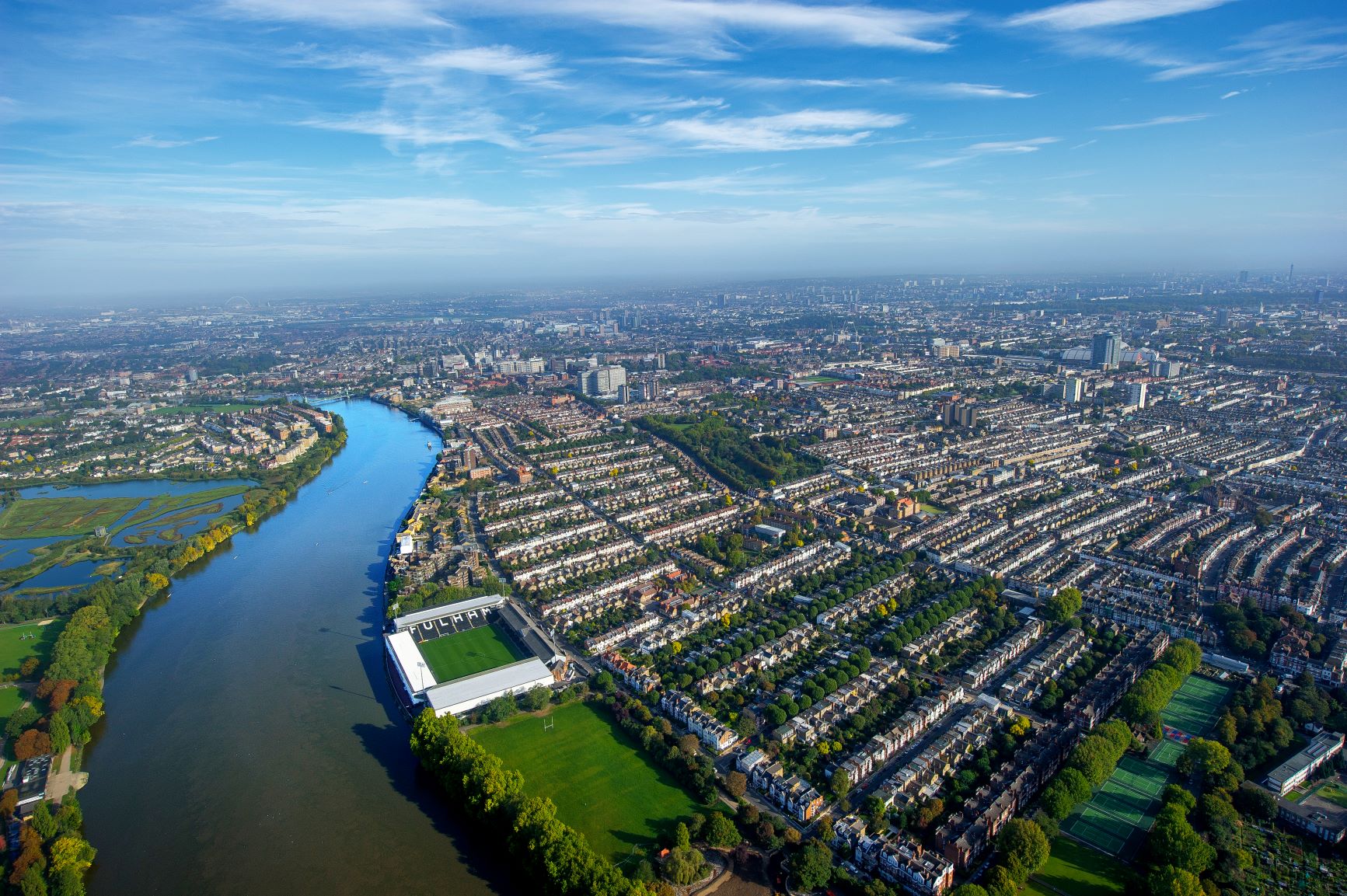 Superbox at Fulham FC: scenic venue for outdoor events with vibrant urban landscape.
