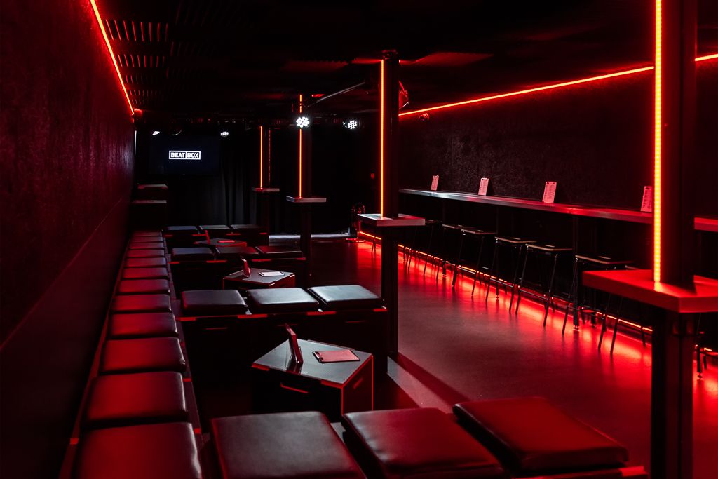 Sleek event space at BeatBox, Boxpark Shoreditch, perfect for networking and cocktail receptions.