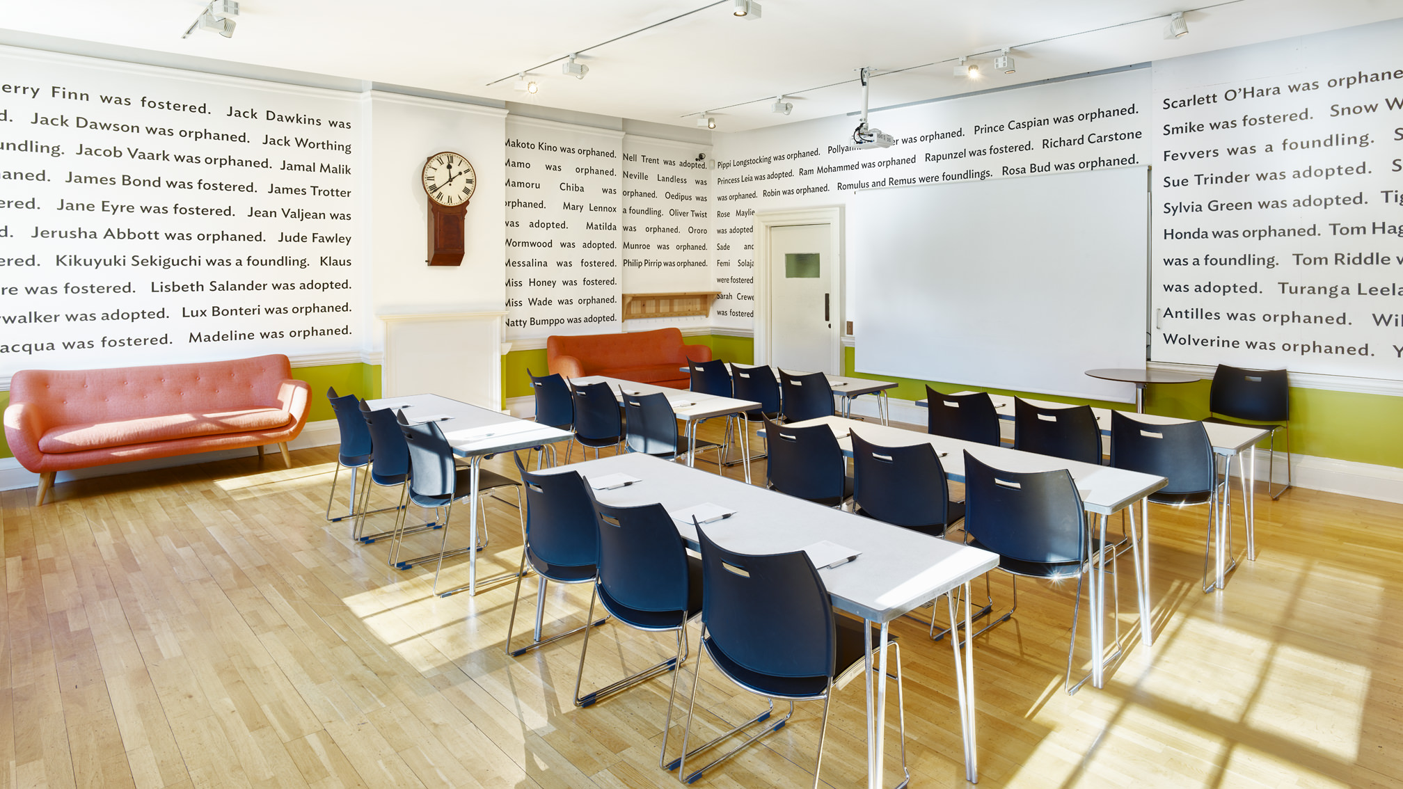 Modern workshop space in The Foundling Museum with inspiring wall art and collaborative layout.
