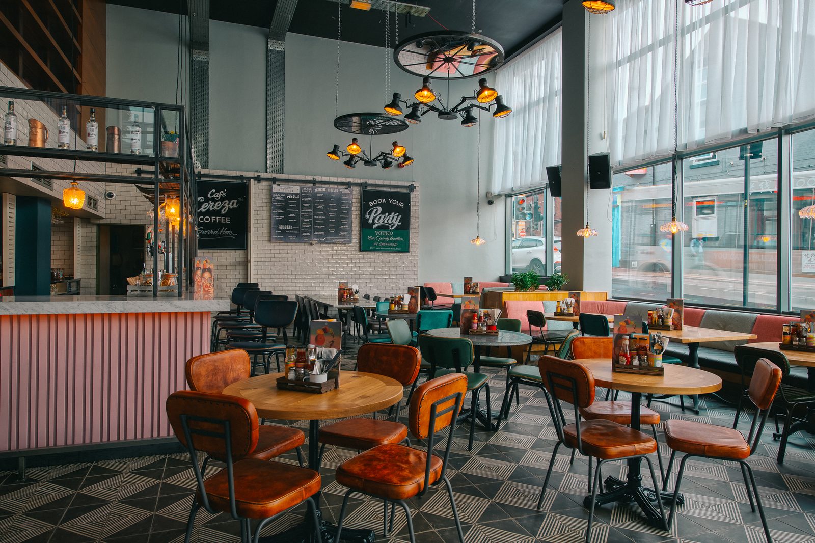 Stylish event space in Revolution Sheffield with vibrant decor for gatherings and meetings.