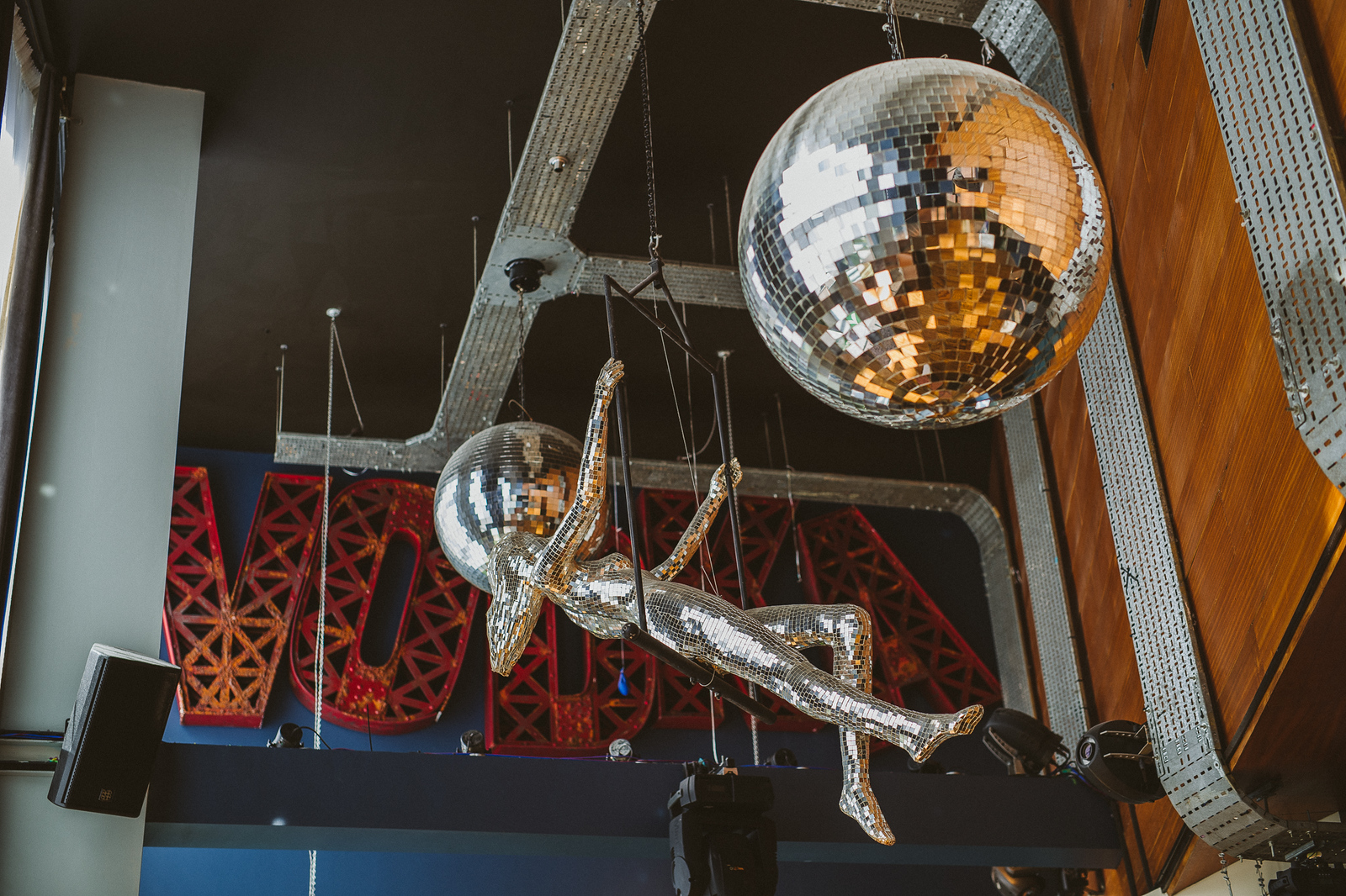 Vibrant event space with silver disco ball at Revolution Sheffield for memorable celebrations.