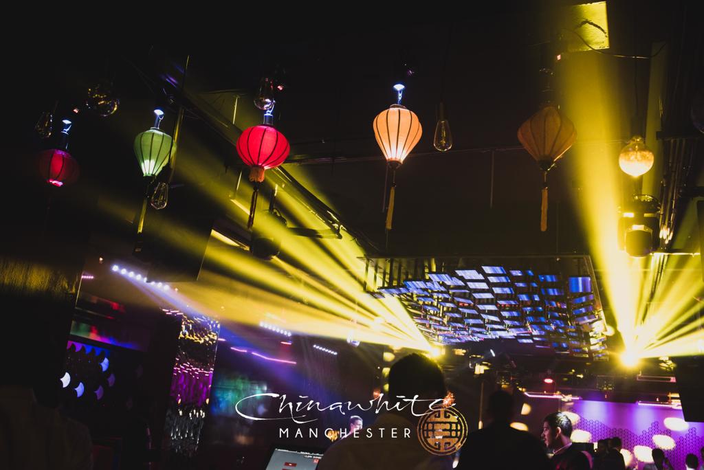 Vibrant Chinawhite Manchester venue with colorful lanterns for lively events and parties.