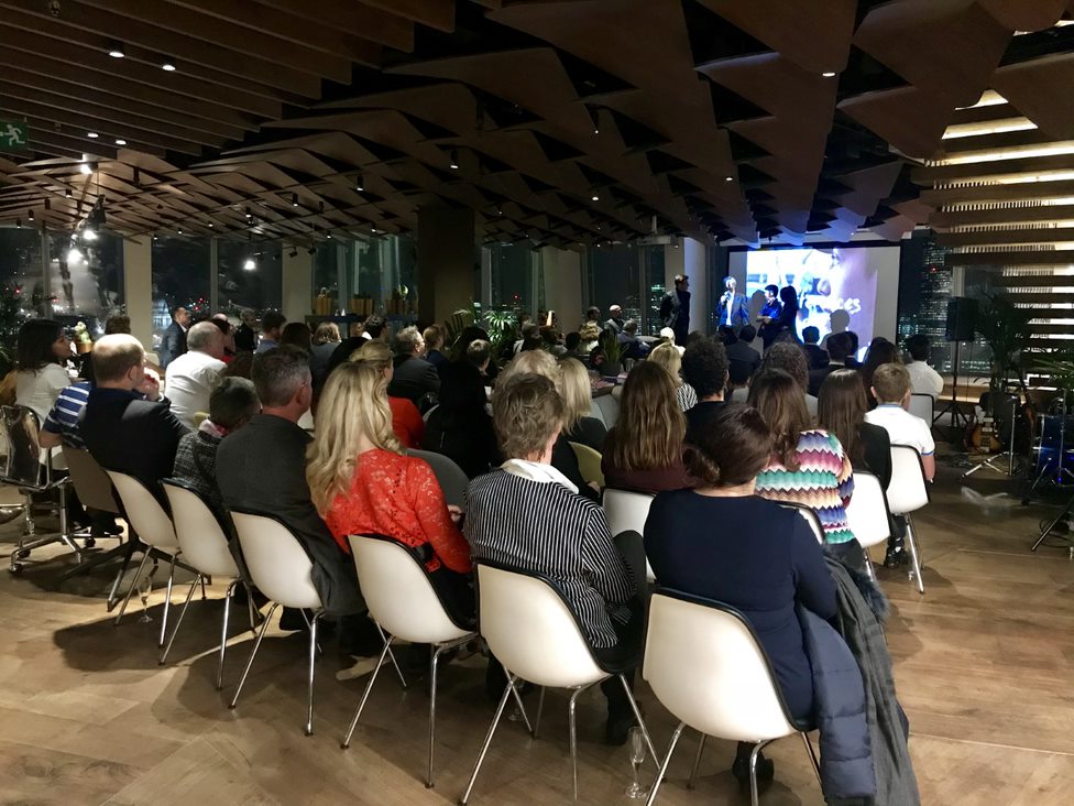 Theater-style presentation at The Shard, Fora venue for corporate events and professional seminars.