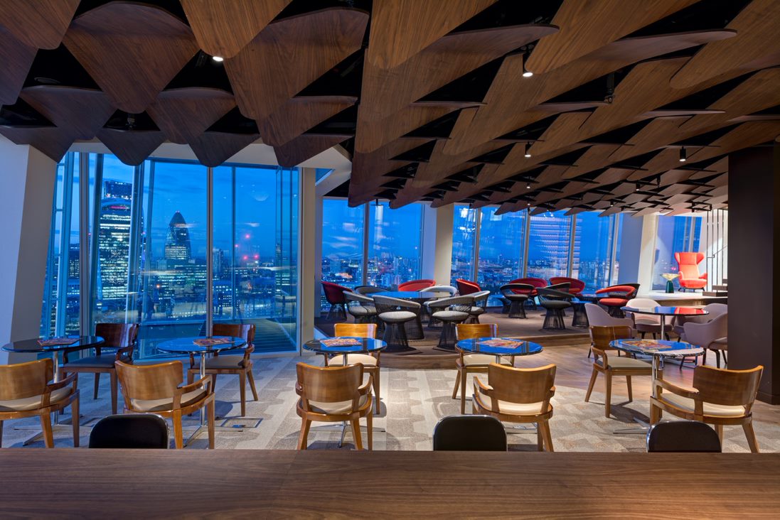 Luxury lounge at The Shard, London, featuring skyline views for upscale networking receptions.