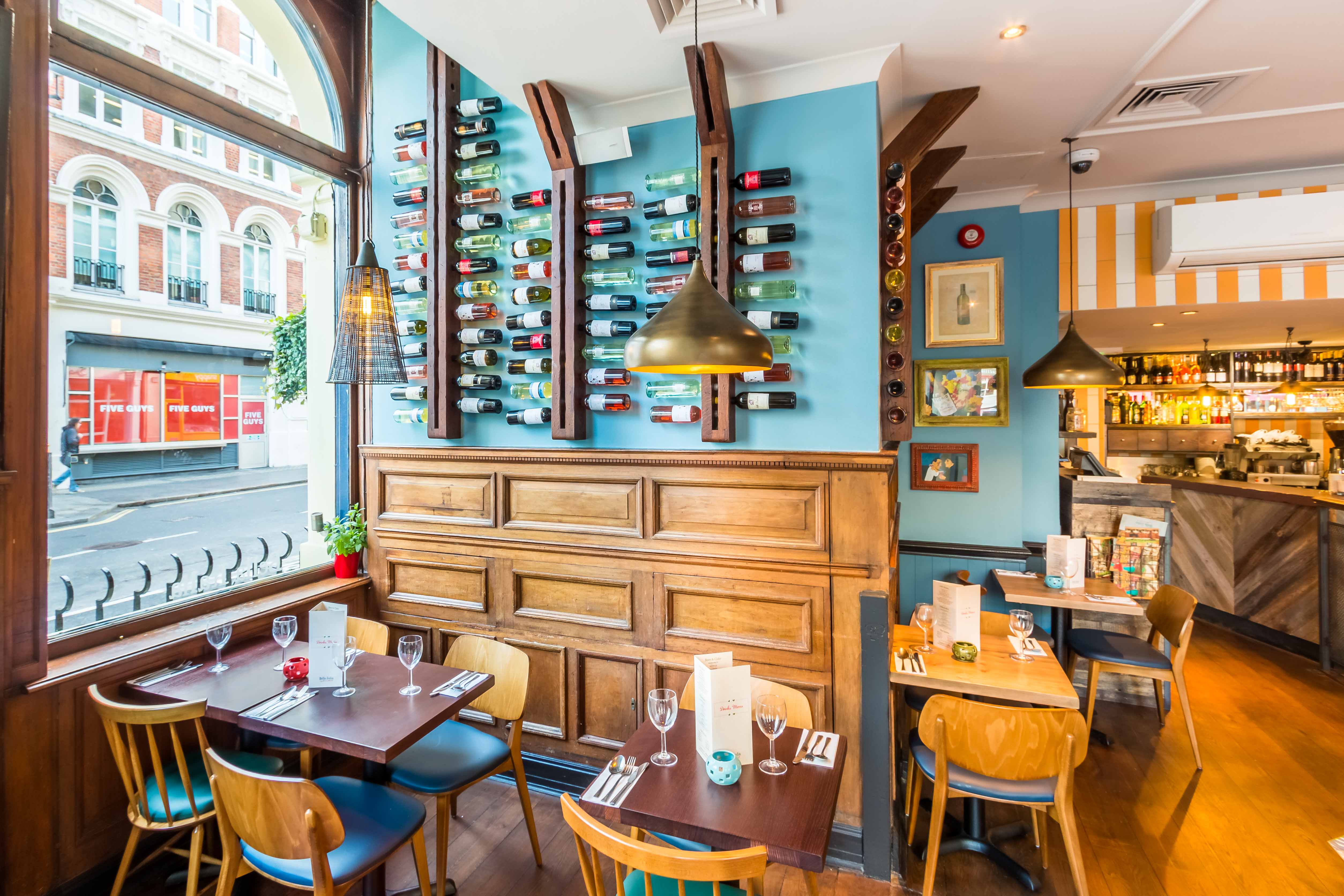 Stylish Bella Italia venue with warm wood accents for intimate gatherings and corporate events.