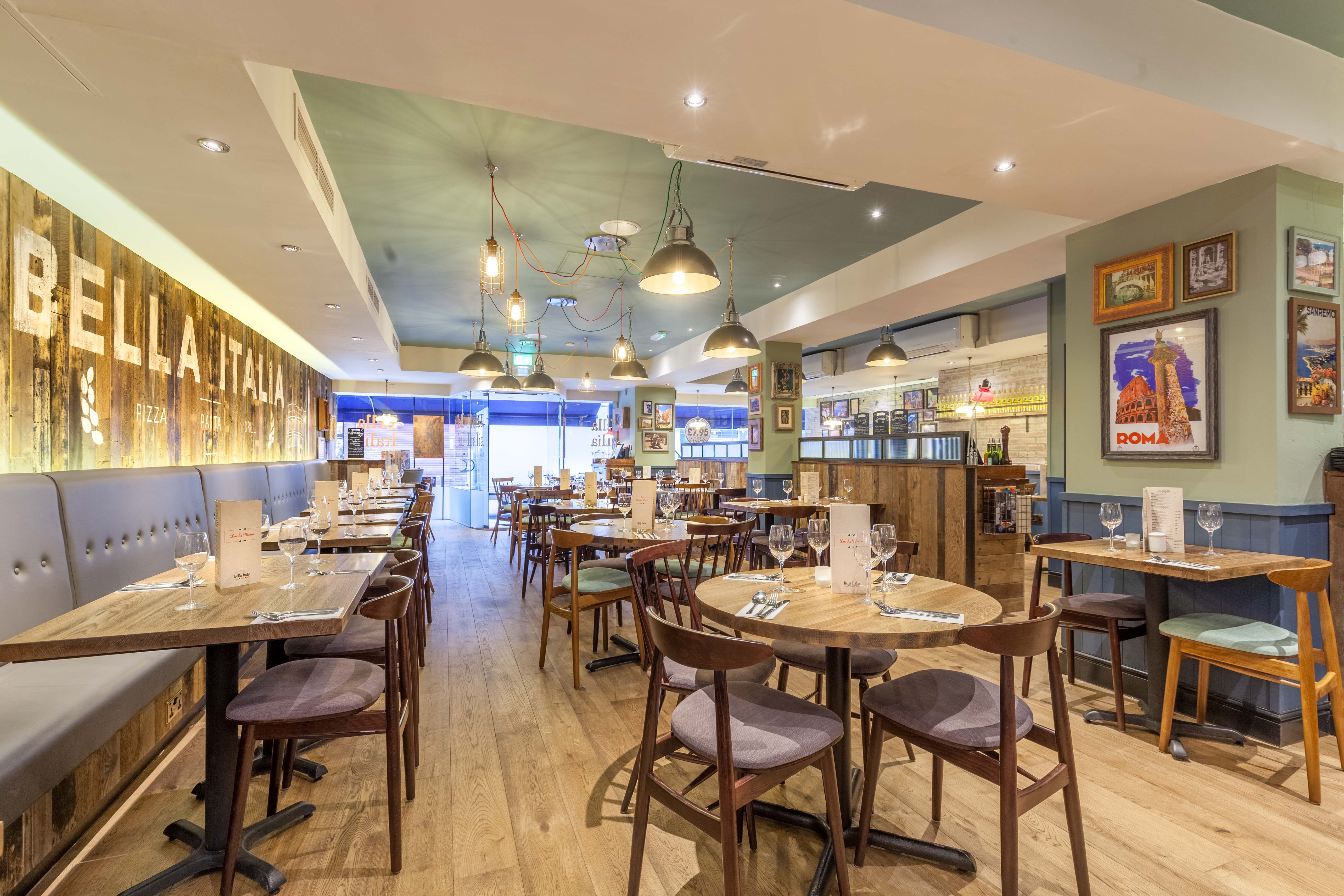 Modern restaurant venue with wooden accents, ideal for private dining and corporate events.