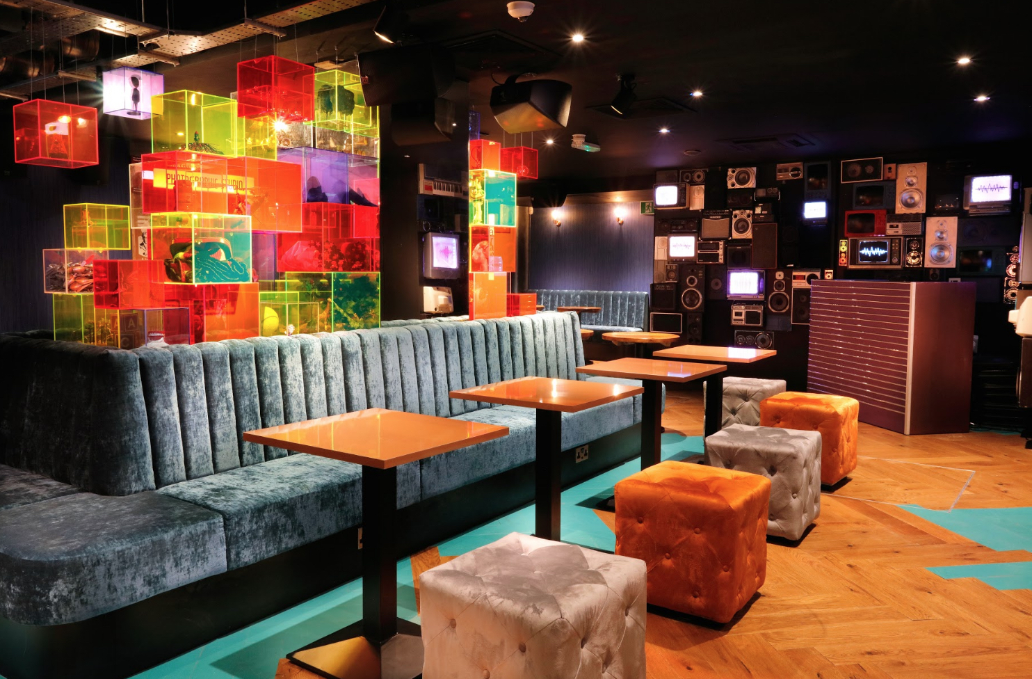 Vibrant bar area at Lucky Voice Holborn, perfect for networking events and gatherings.
