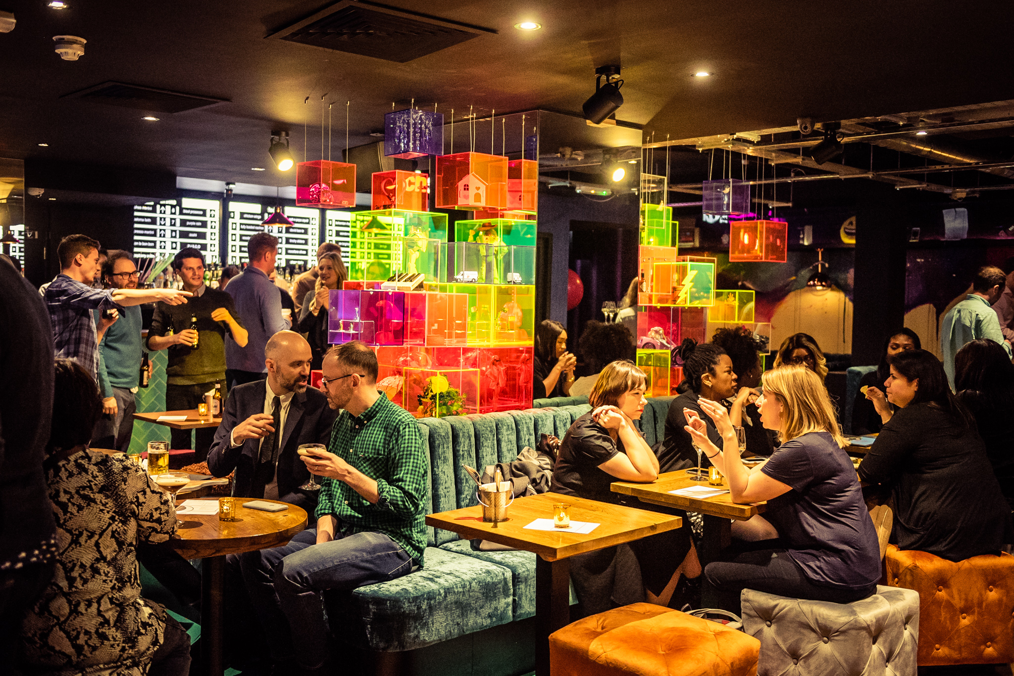 Vibrant bar area at Lucky Voice Holborn, ideal for networking and casual gatherings.
