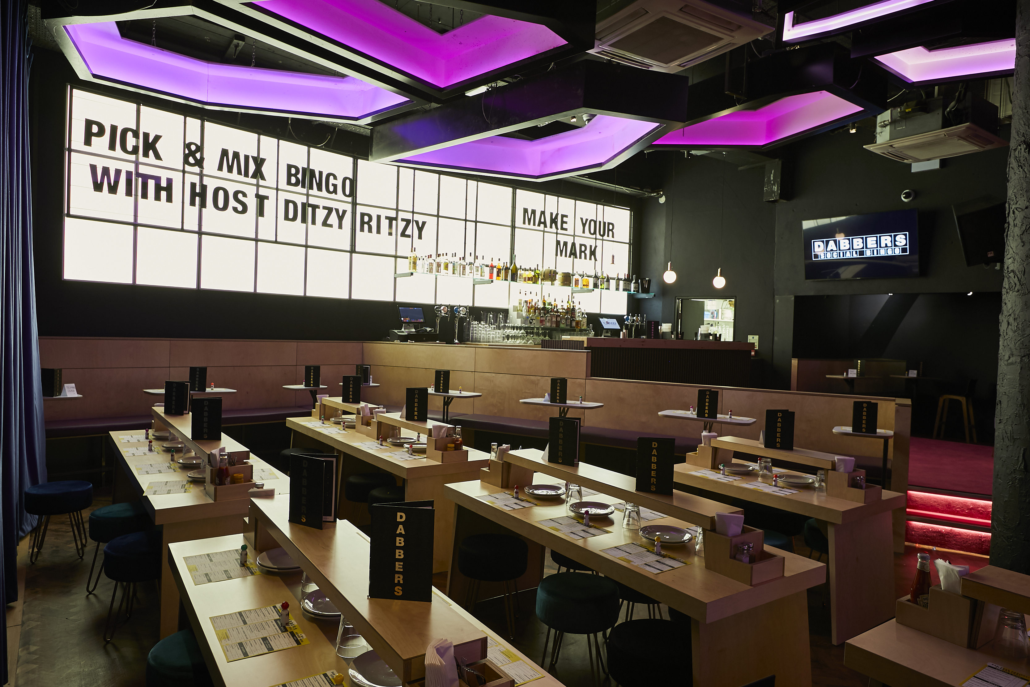 Vibrant event space at Dabbers Social Bingo, perfect for interactive gatherings and celebrations.