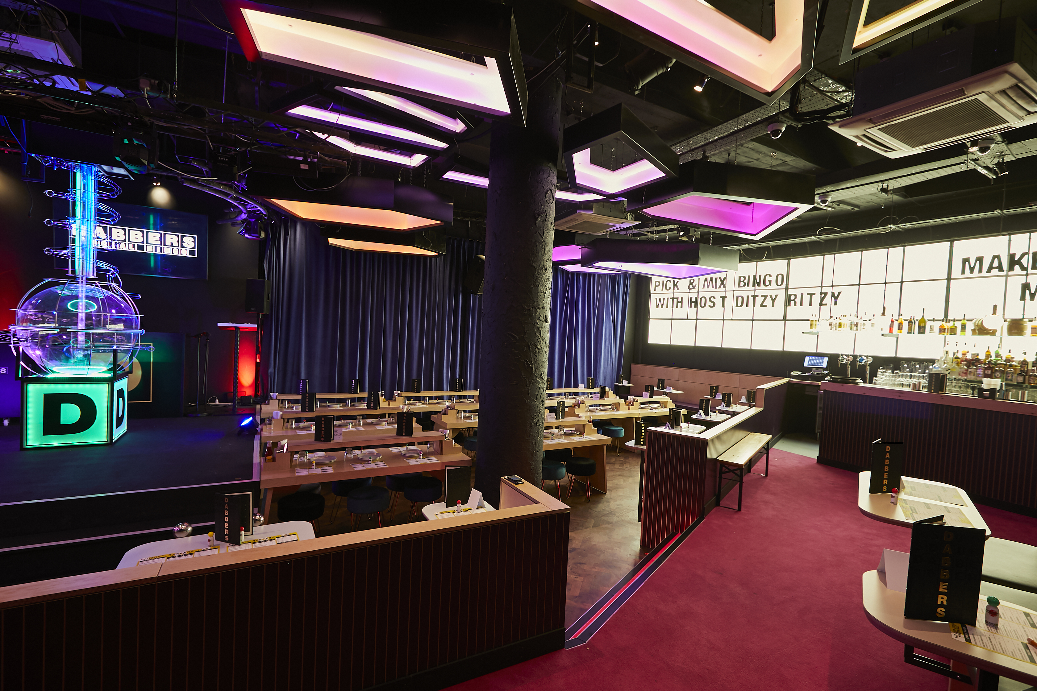 Vibrant event space at Dabbers Social Bingo for meetings and social gatherings.