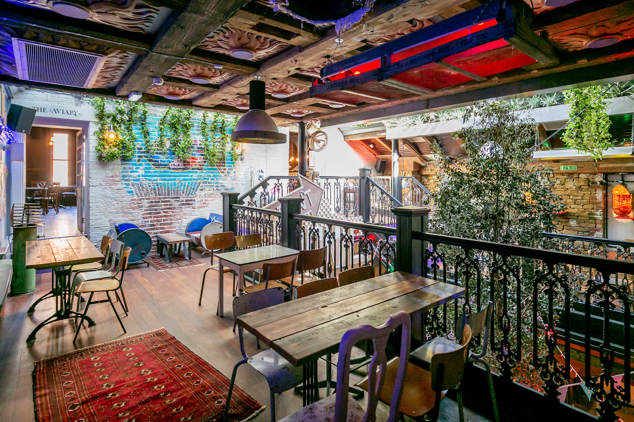 Private Mezzanine at Owl & Hitchhiker: rustic venue for intimate gatherings and events.