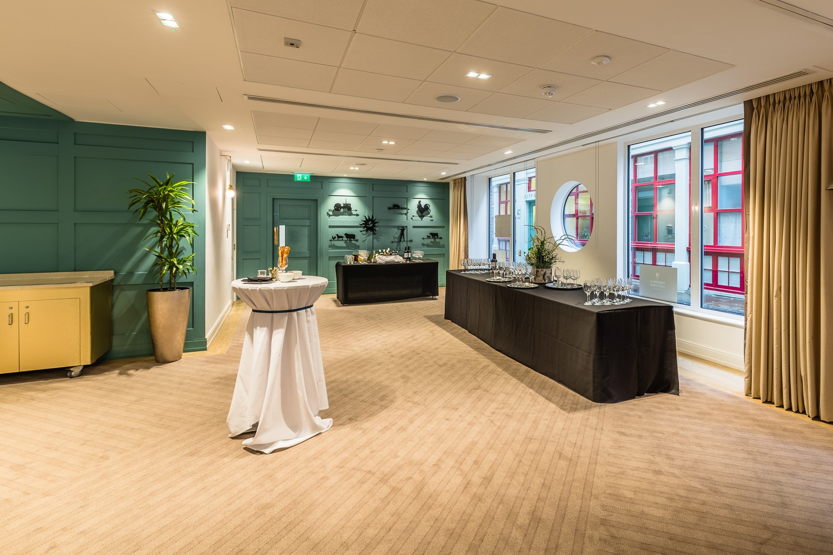 Modern reception room with buffet setup, ideal for events and meetings in London.