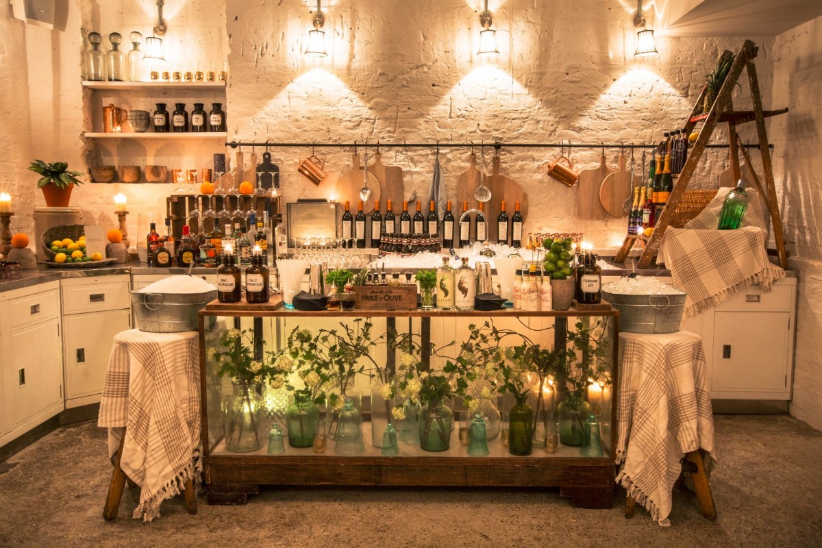 Private room at The Anthologist with rustic bar, ideal for cocktail receptions and wine tastings.