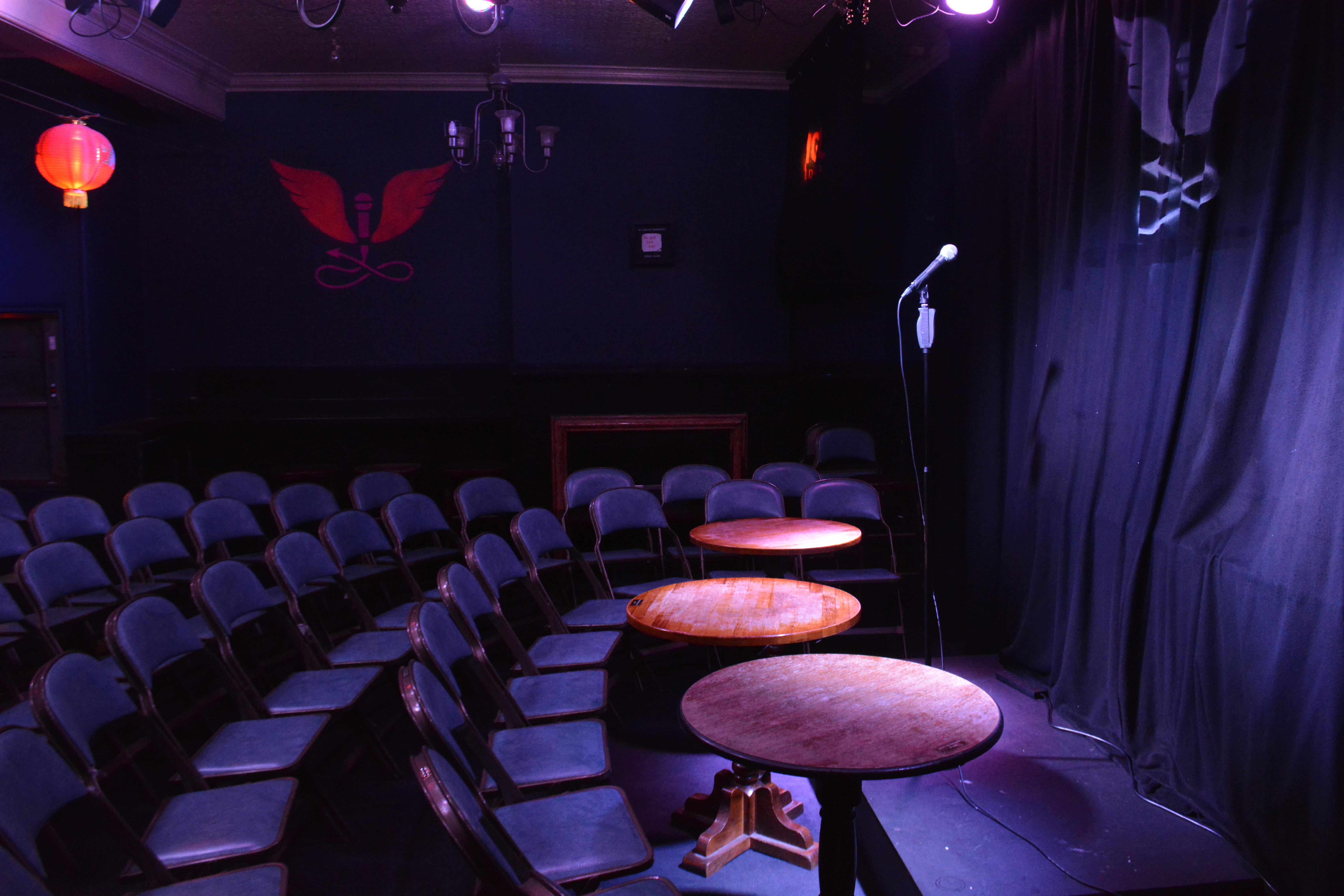 Cozy Main stage at The Bill Murray, ideal for intimate comedy nights and live performances.