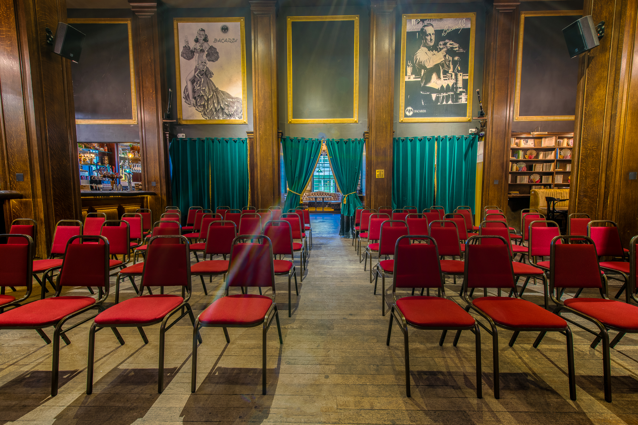 Full Venue Hire at Revolucion De Cuba Birmingham with red chairs for workshops and presentations.