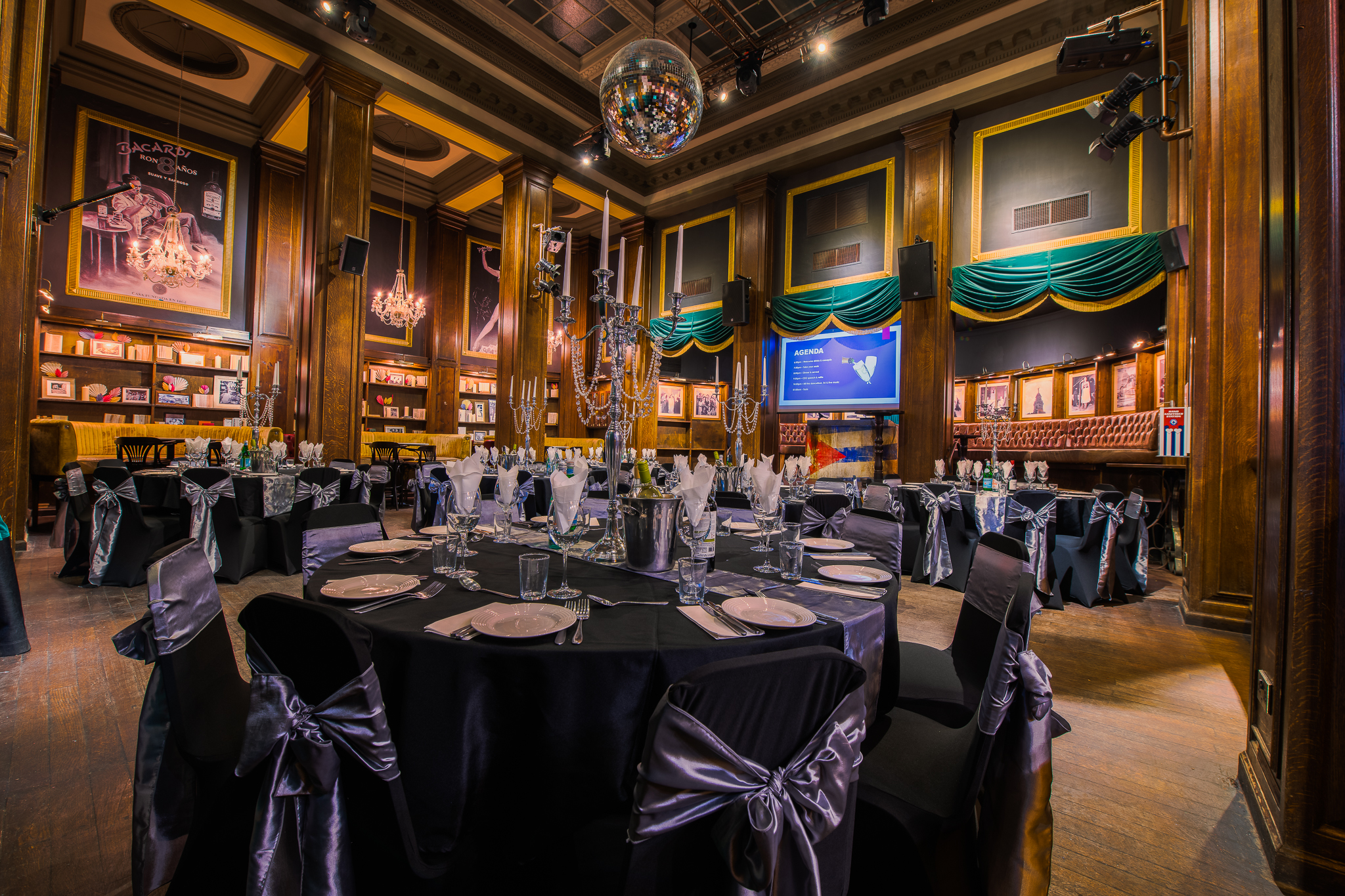 Havana Bar event space with elegant tables, ideal for corporate events and galas.