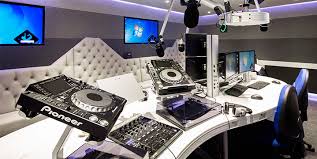 Modern DJ booth at University of West London, ideal for live music and events.