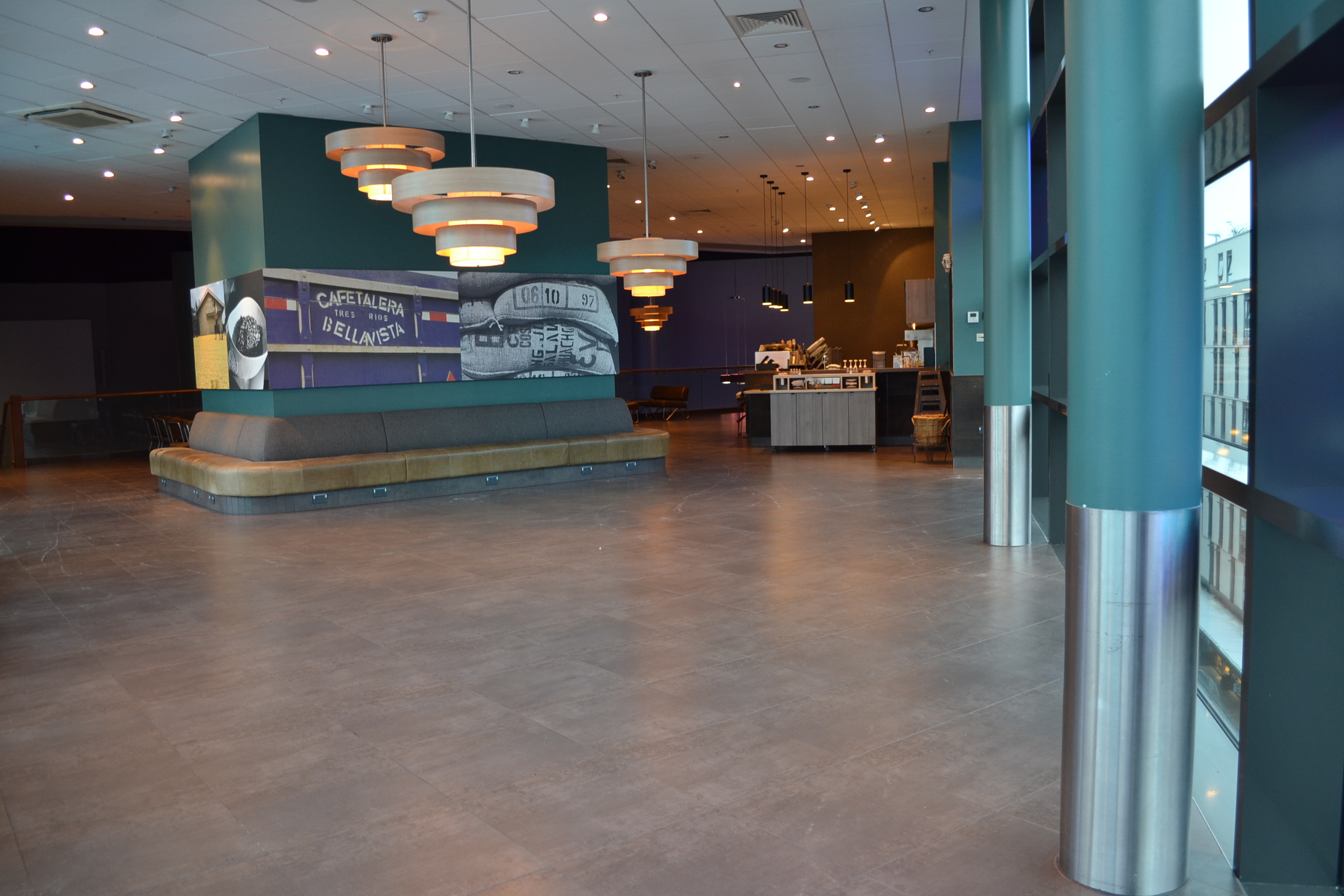 Spacious modern reception space at Cineworld Wembley for meetings and events.