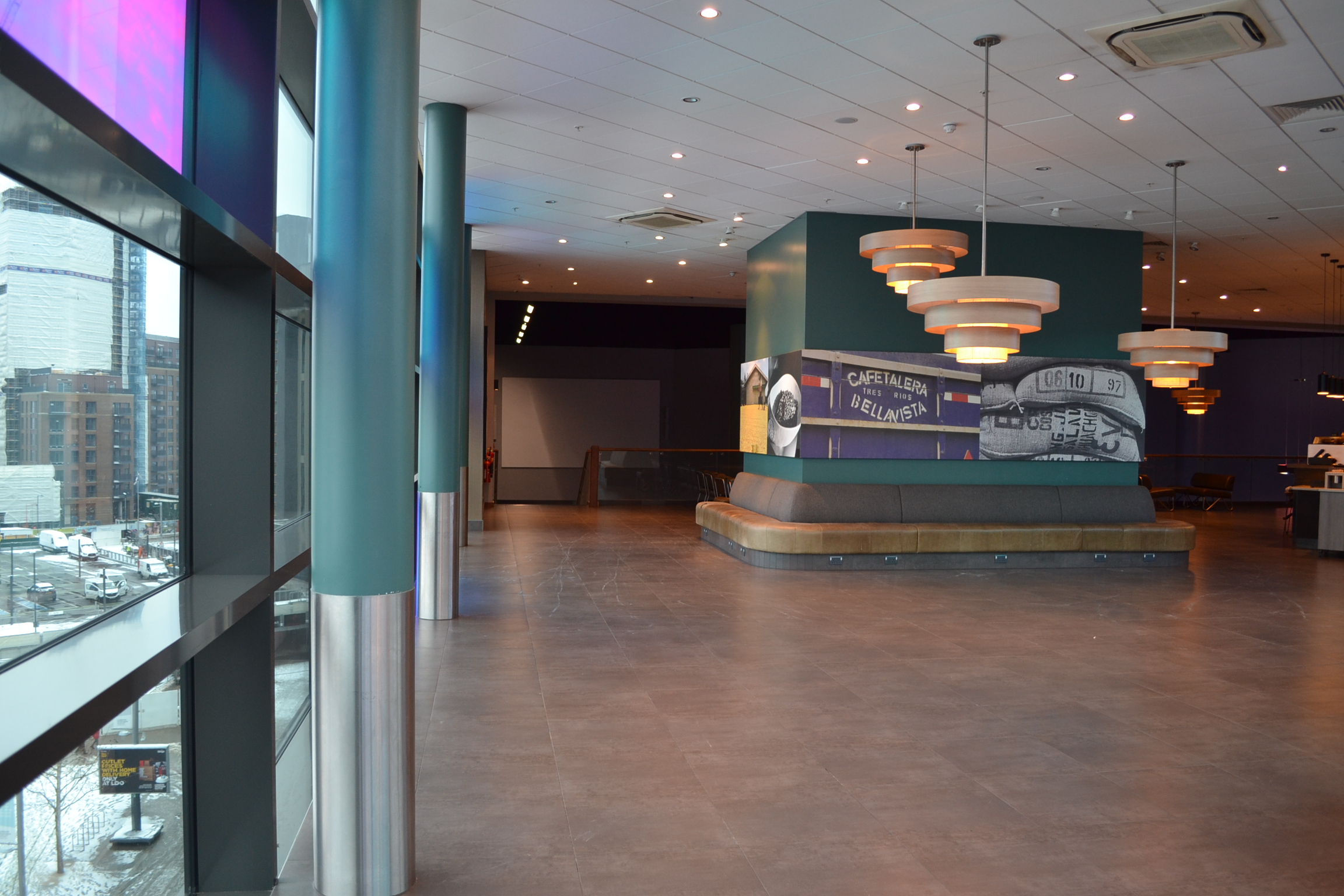 Modern reception space in Cineworld Wembley, ideal for networking events and receptions.