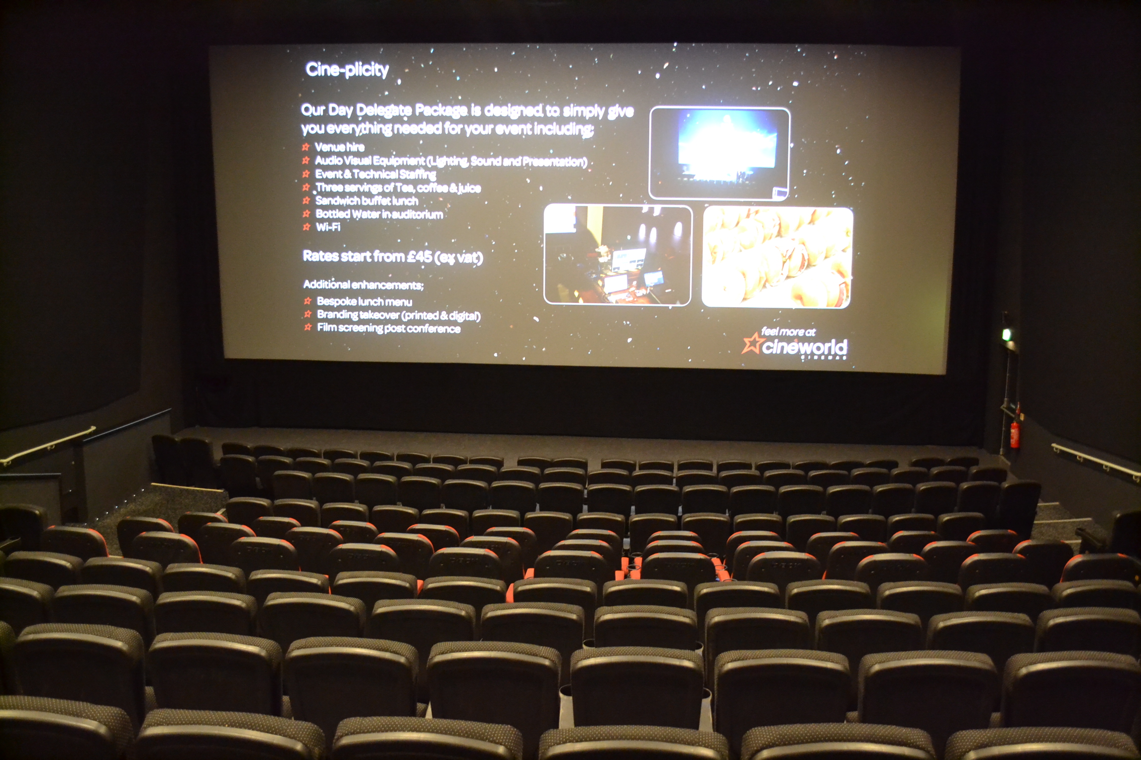 Modern Cineworld Wembley Screen 7, ideal for corporate events and presentations.