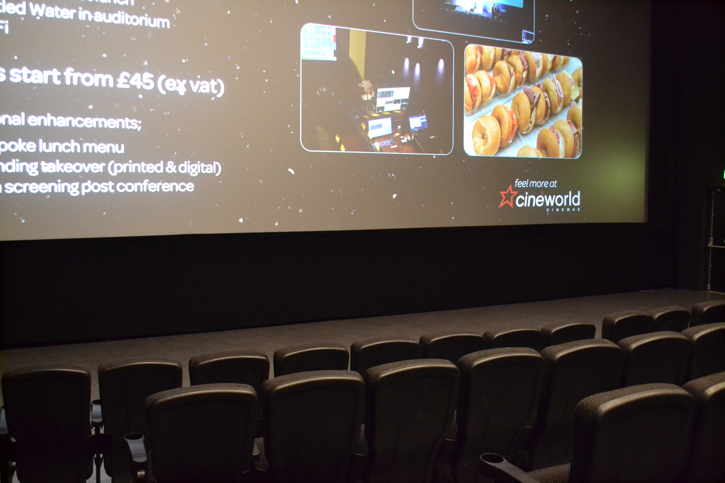 Cineworld Wembley Screen 7: modern cinema for corporate events with large screen and seating.