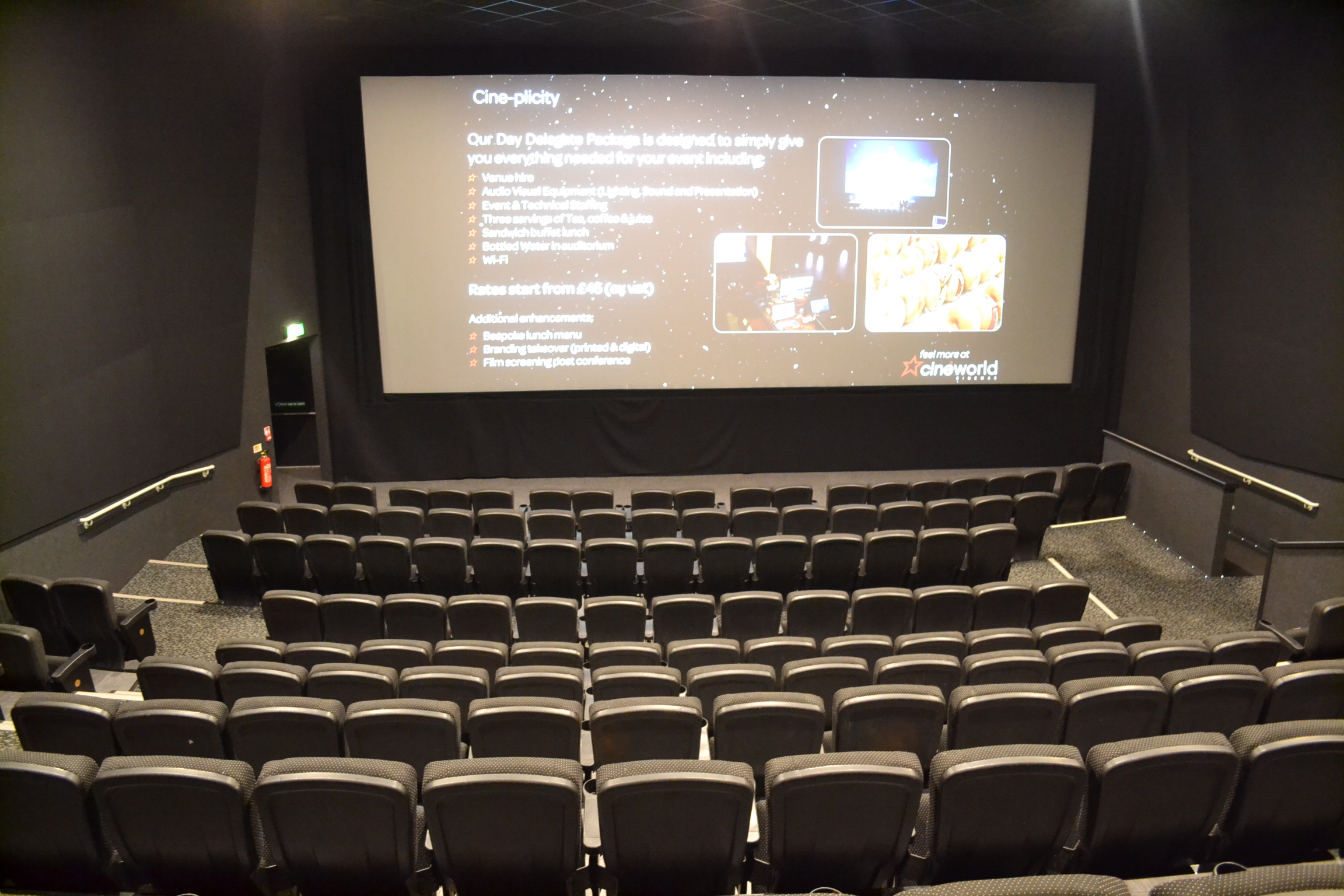 Modern cinema Screen 5 at Cineworld Wembley, ideal for corporate events and presentations.