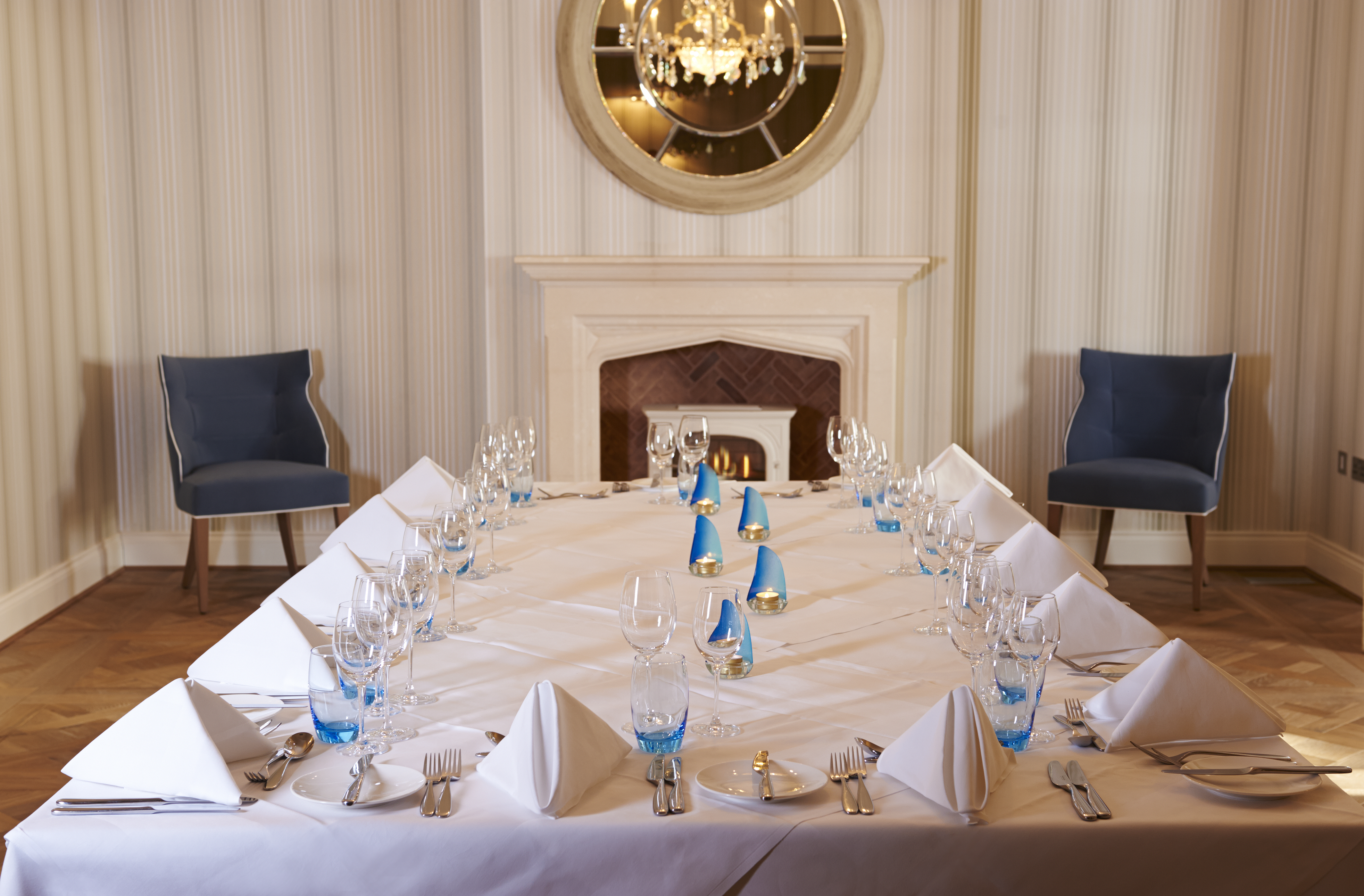 Elegant dining table in Harbour Suite, Sidmouth for formal meetings and events.