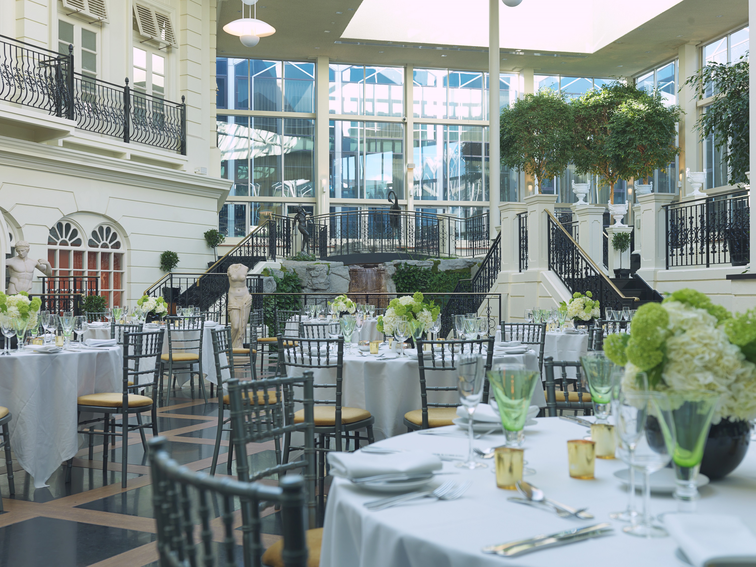 Elegant Newbury Suite 1 with silver linens, ideal for upscale events and receptions.