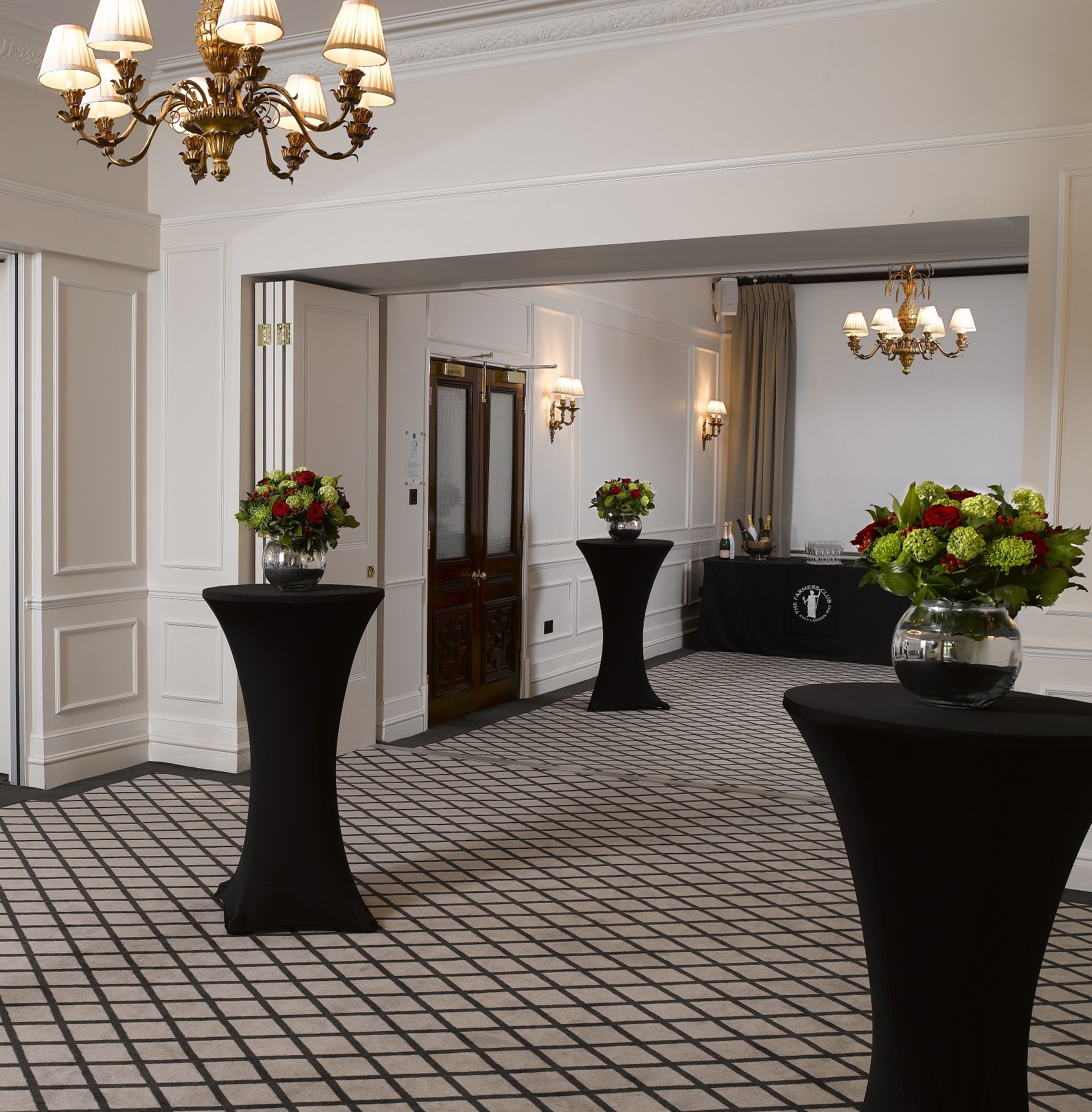 Elegant Hudson Room at The Farmers Club, ideal for networking events and receptions.