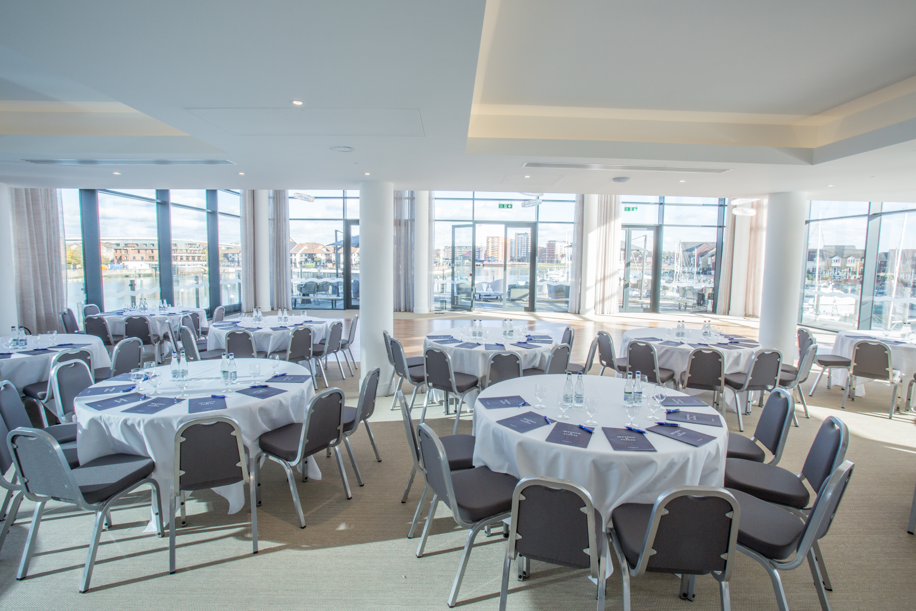 Elegant event space at The Bow, Southampton for meetings and banquets with natural light.