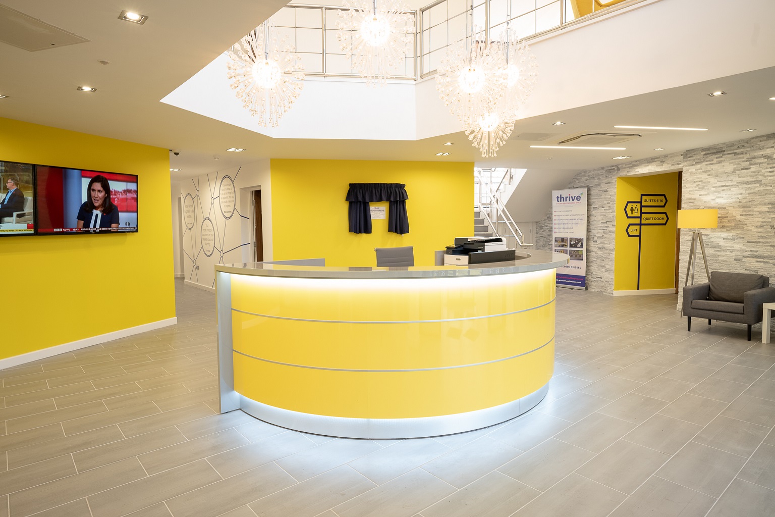 Bright reception area in Foundry House, Widnes, perfect for events and meetings.