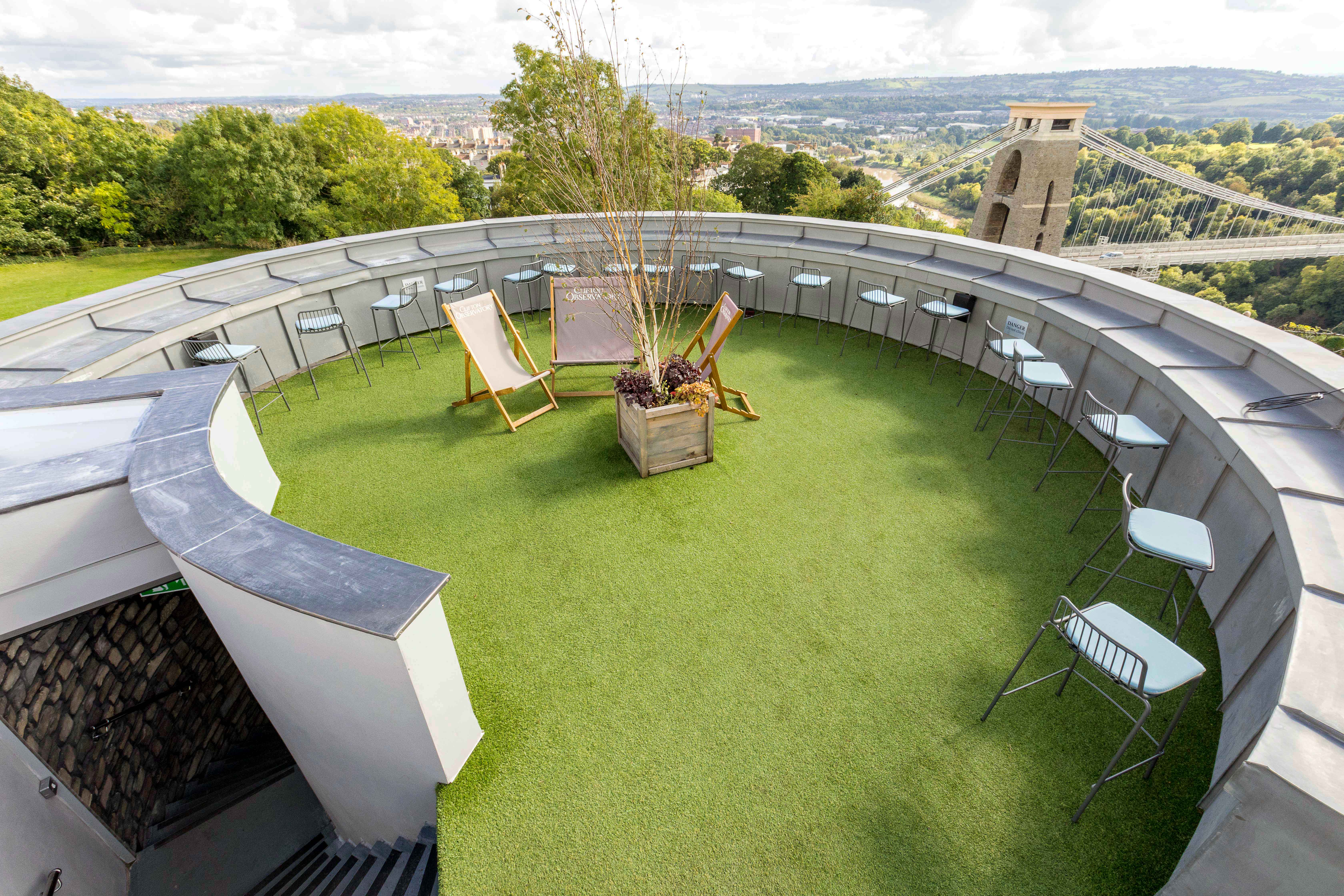 Stylish rooftop venue with turf, perfect for networking events at Clifton Observatory.