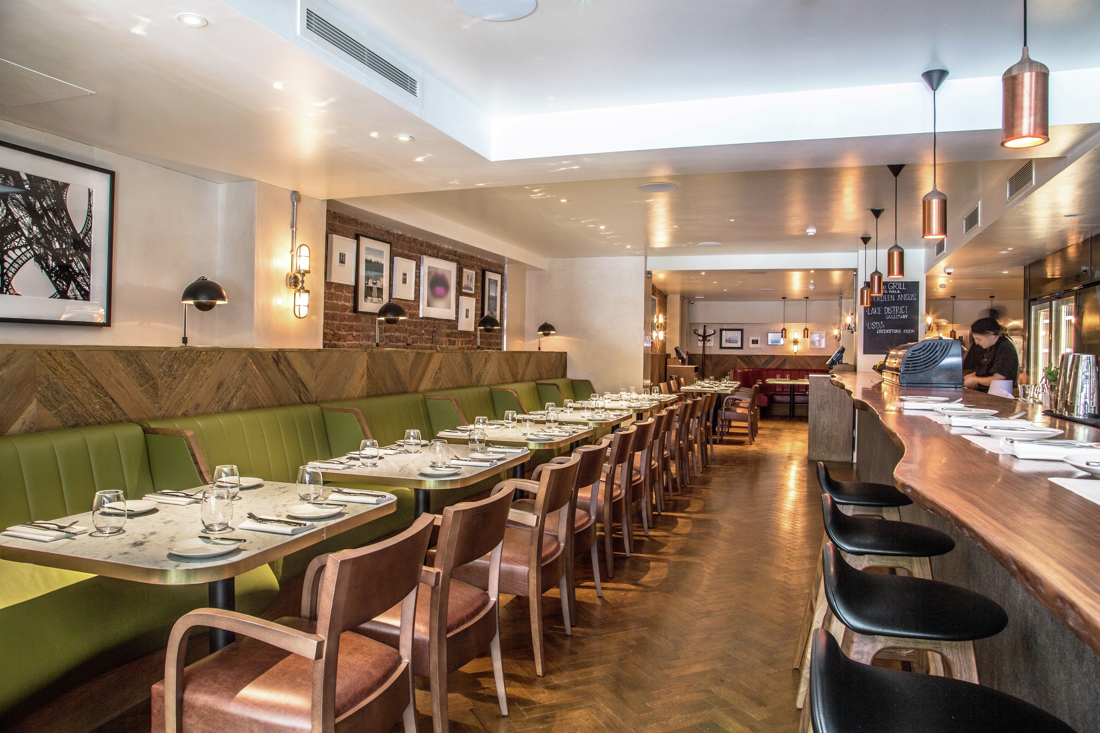 Modern restaurant venue with stylish decor for corporate events and intimate gatherings.